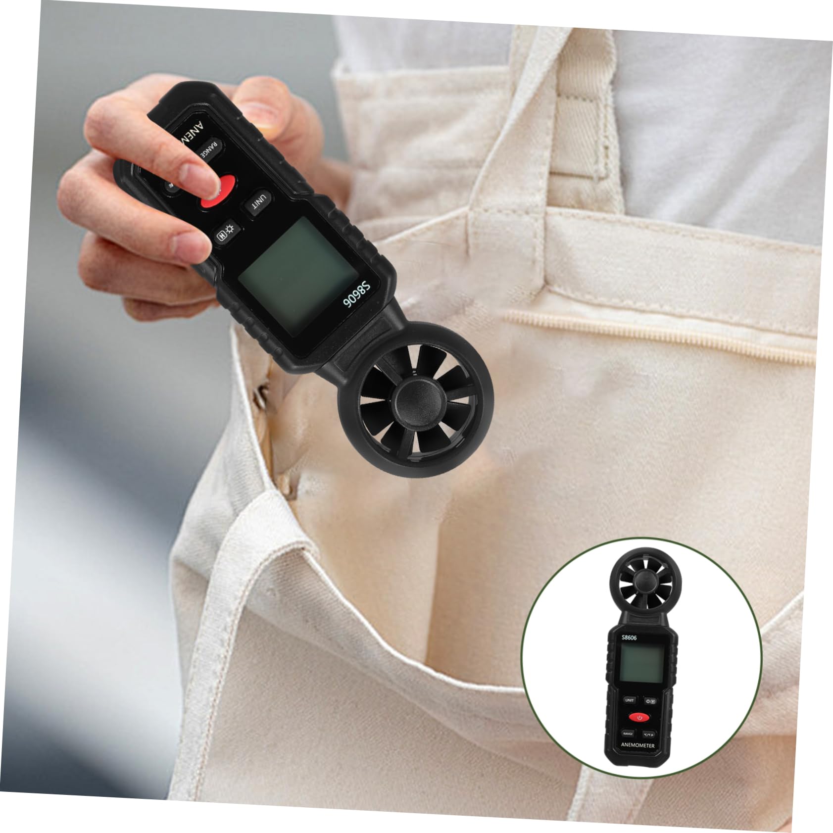 Anemometro Portatile per Misurazione Vento, Plastico, Nero