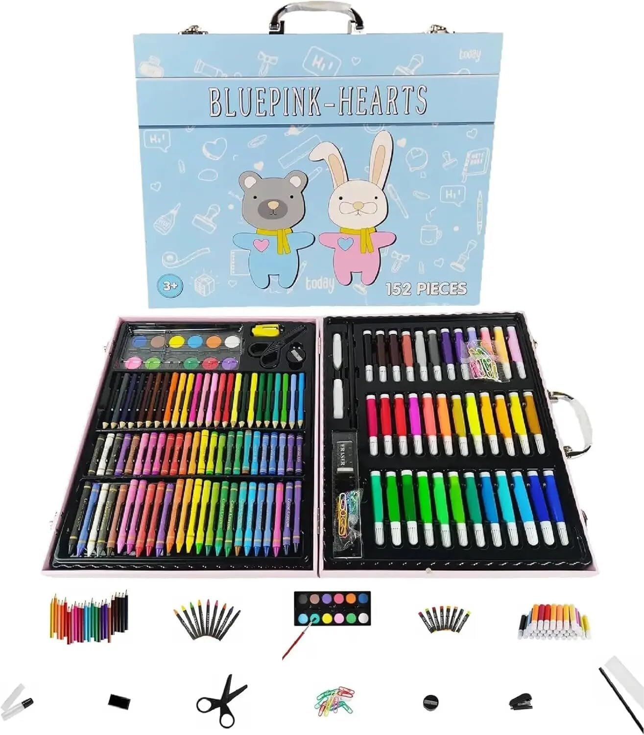 Color Art Set for Kids, Storage Case with Art and Craft Supplies Kit for Drawing and Painting with Oil Pastel, Color Pencils, Sketch Pen, Water Color Set for Kids (152 Color Art)
