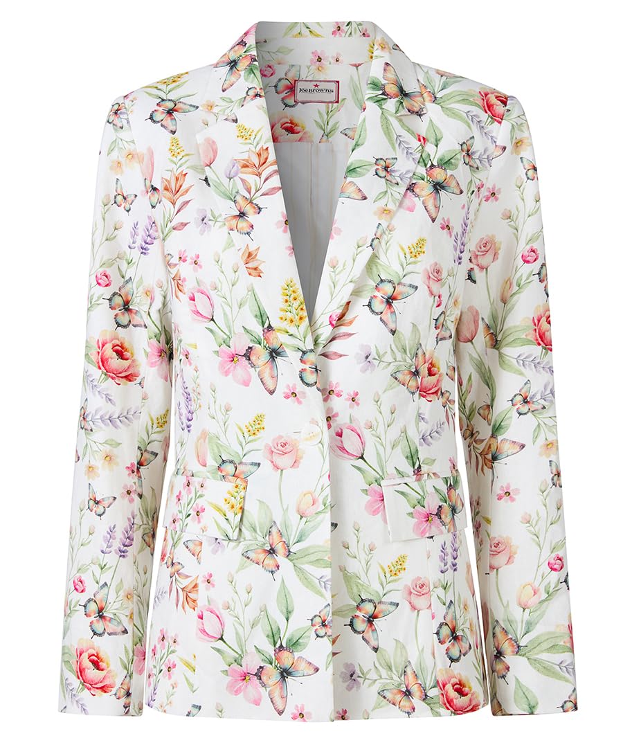 Joe Browns Women's Linen Blend Jacket with Butterfly & Floral Print in White | Size: 8