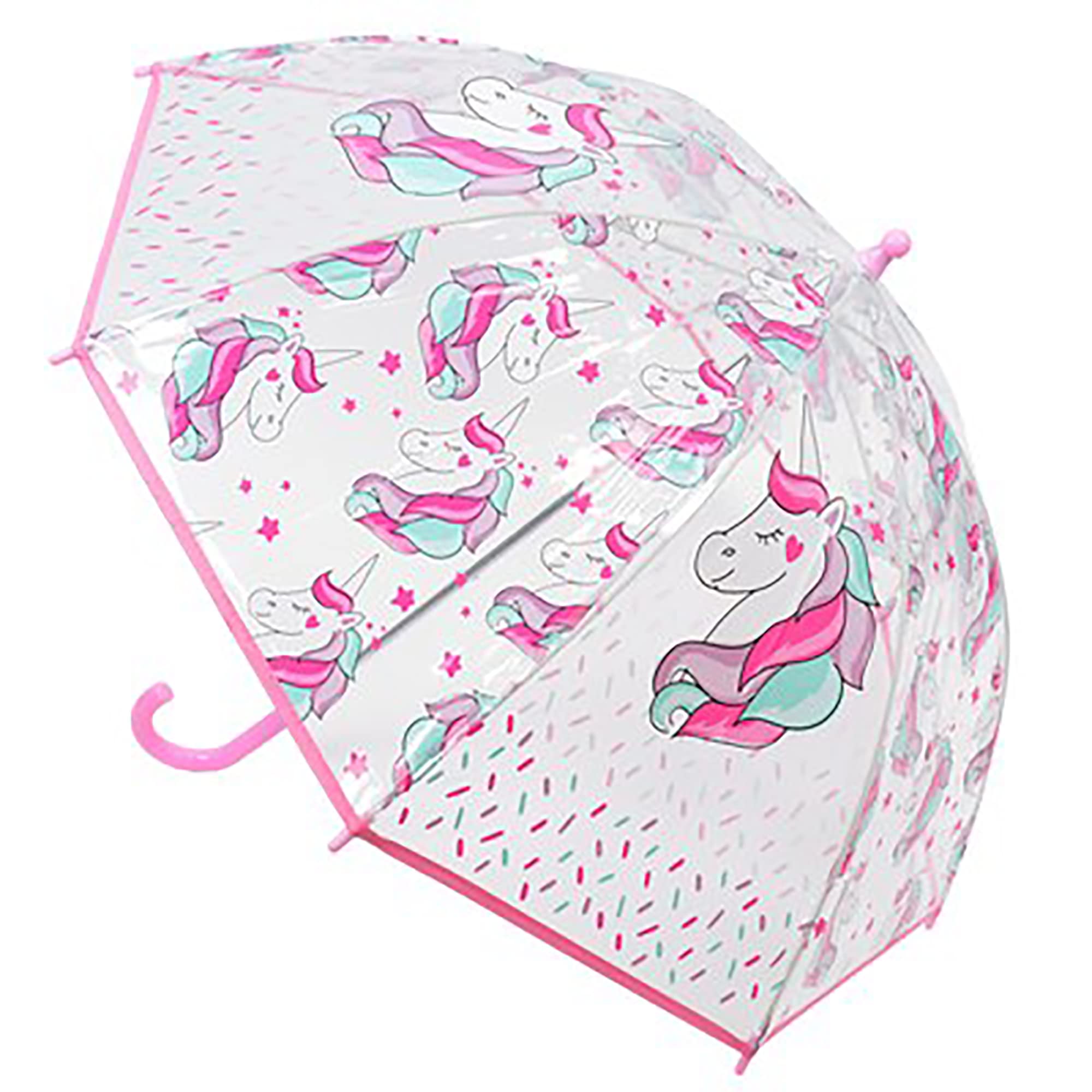KAV Kids Transparent School Umbrella Boys and Girls - Sweet, Beautiful, Lightweight Design Dome Parasol for Your Child (Unicorn)