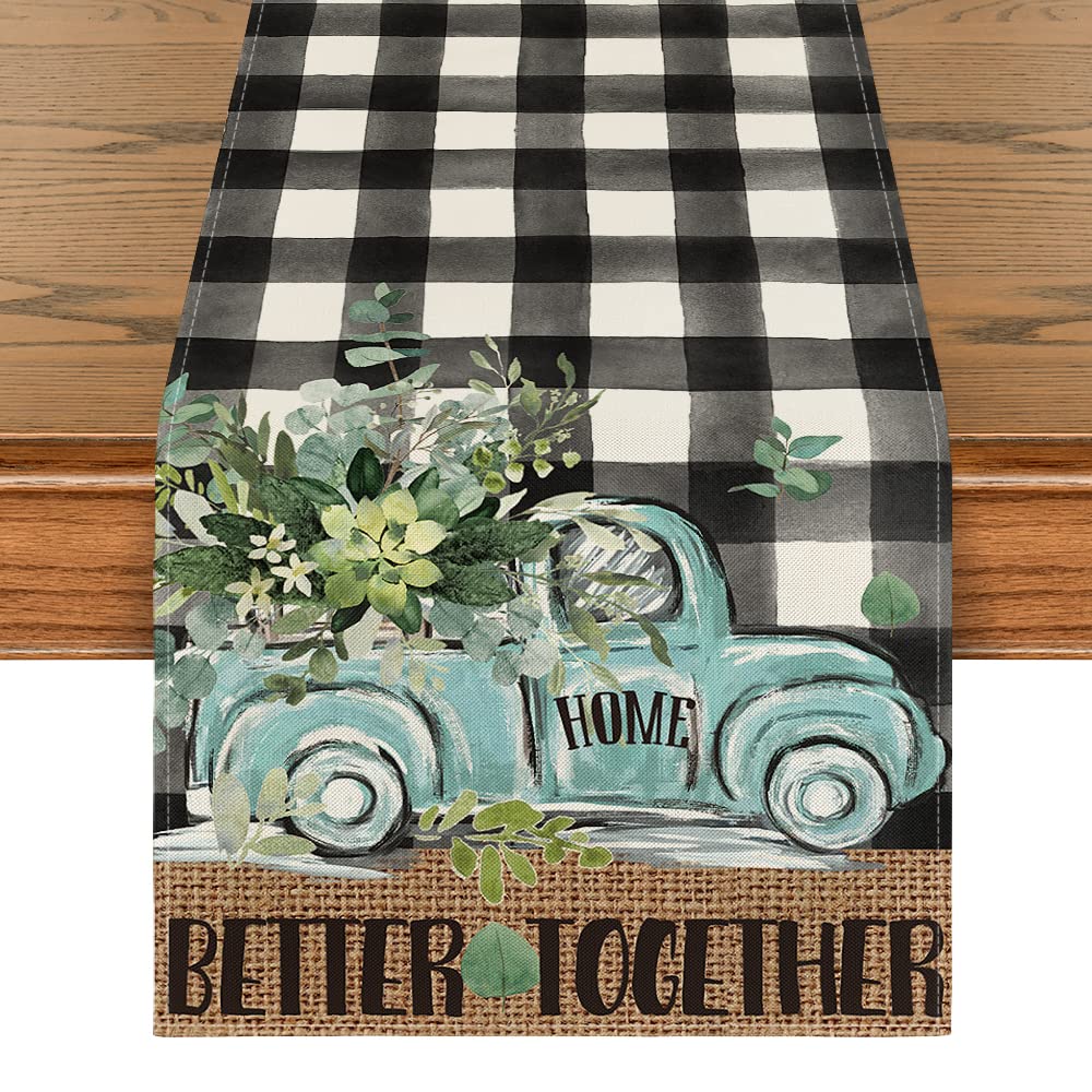 Artoid Mode Buffalo Plaid Eucalyptus Truck Spring Table Runner, Summer ...