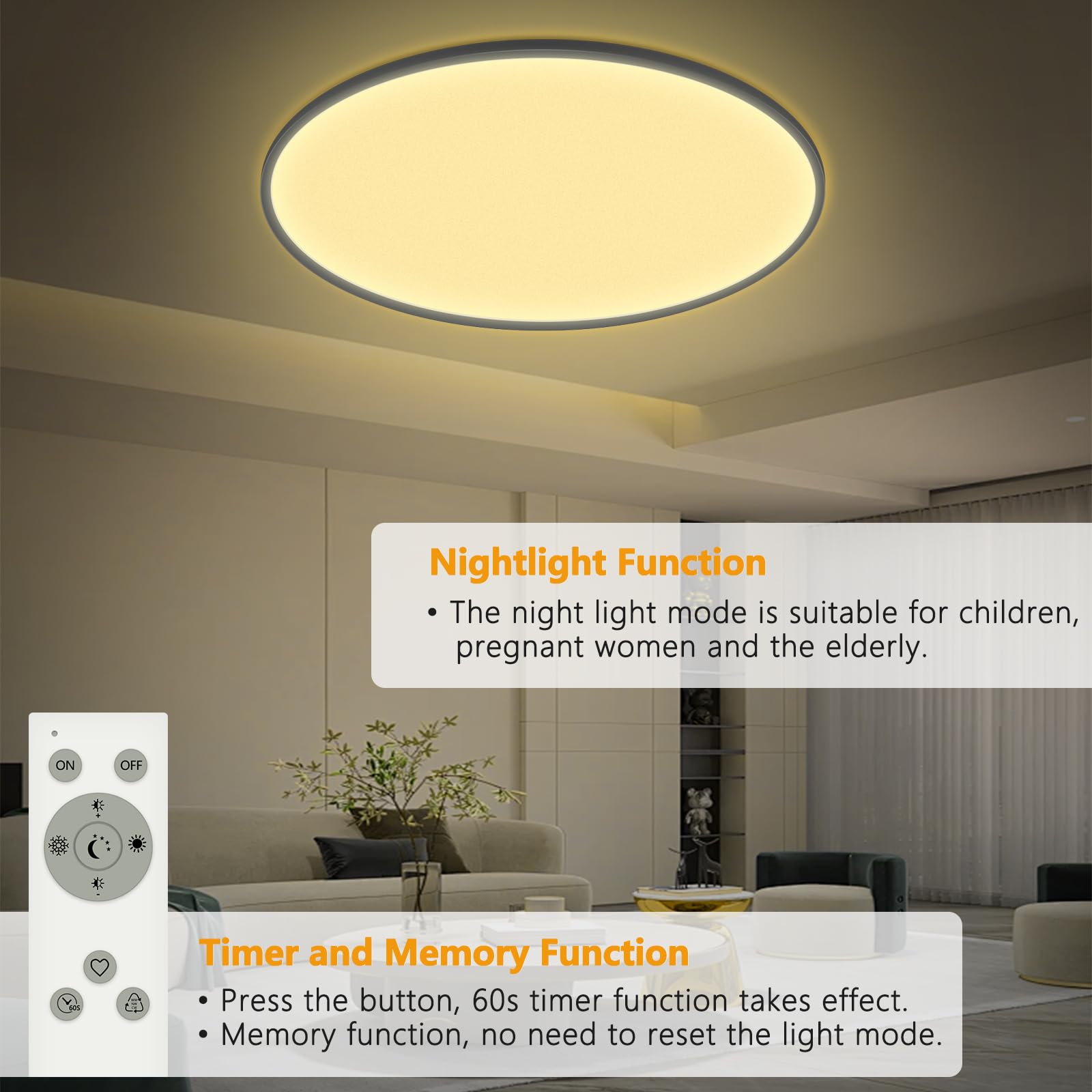 40W LED Deckenleuchte Flach Dimmbar, Ø50CM Deckenlampe mit Fernbedienung, 3000-6500K Modern Ultra Dünn, Rund Deckenleuchten Dimmbar für Wohnzimmer Schlafzimmer Kinderzimmer Büro Küche, Weiß