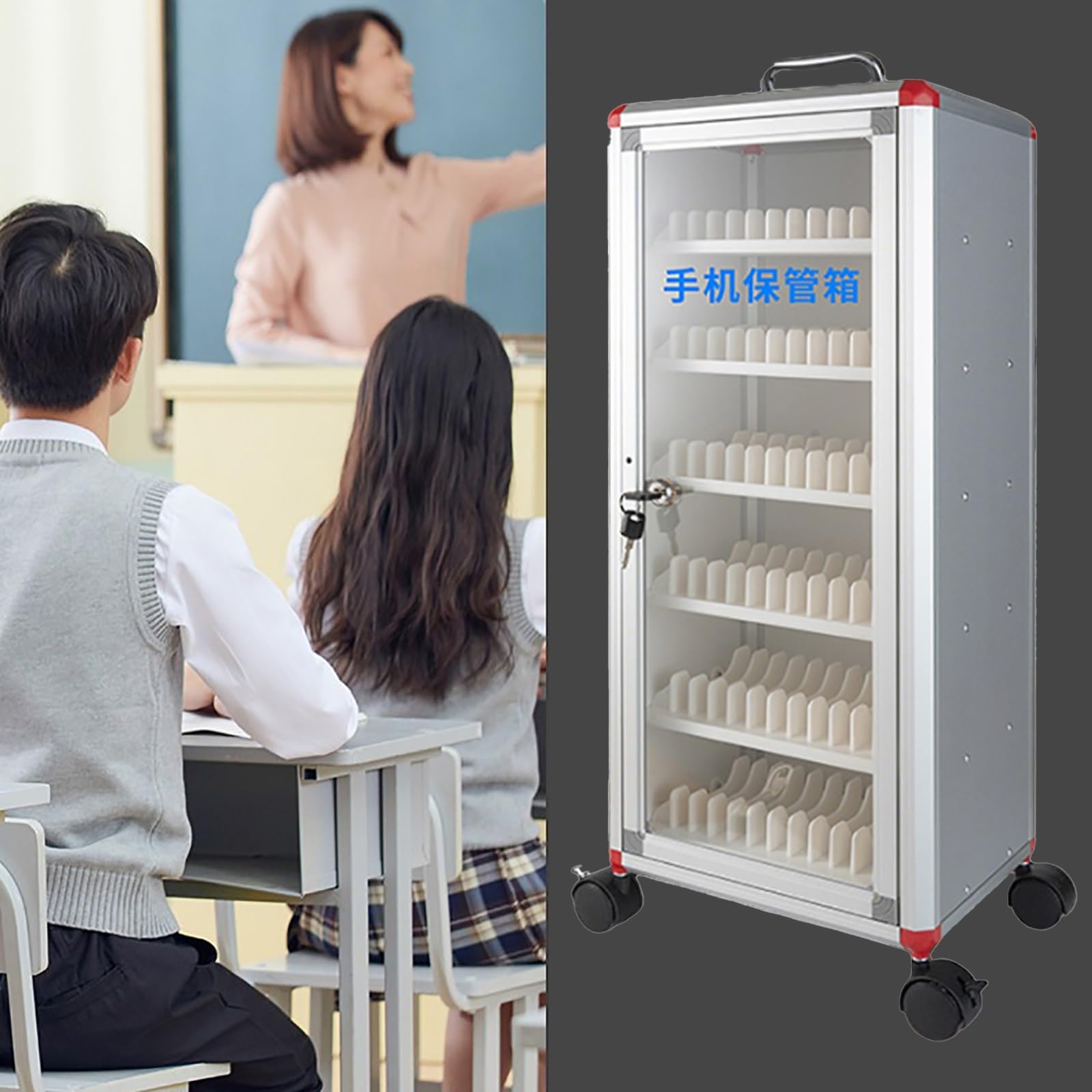 Armadietto per telefono medio con ruote 48/60/72 slot Supporto per telefono cellulare durevole per la fabbrica della scuola di classe e la soluzione di archiviazione sicura per le aziende