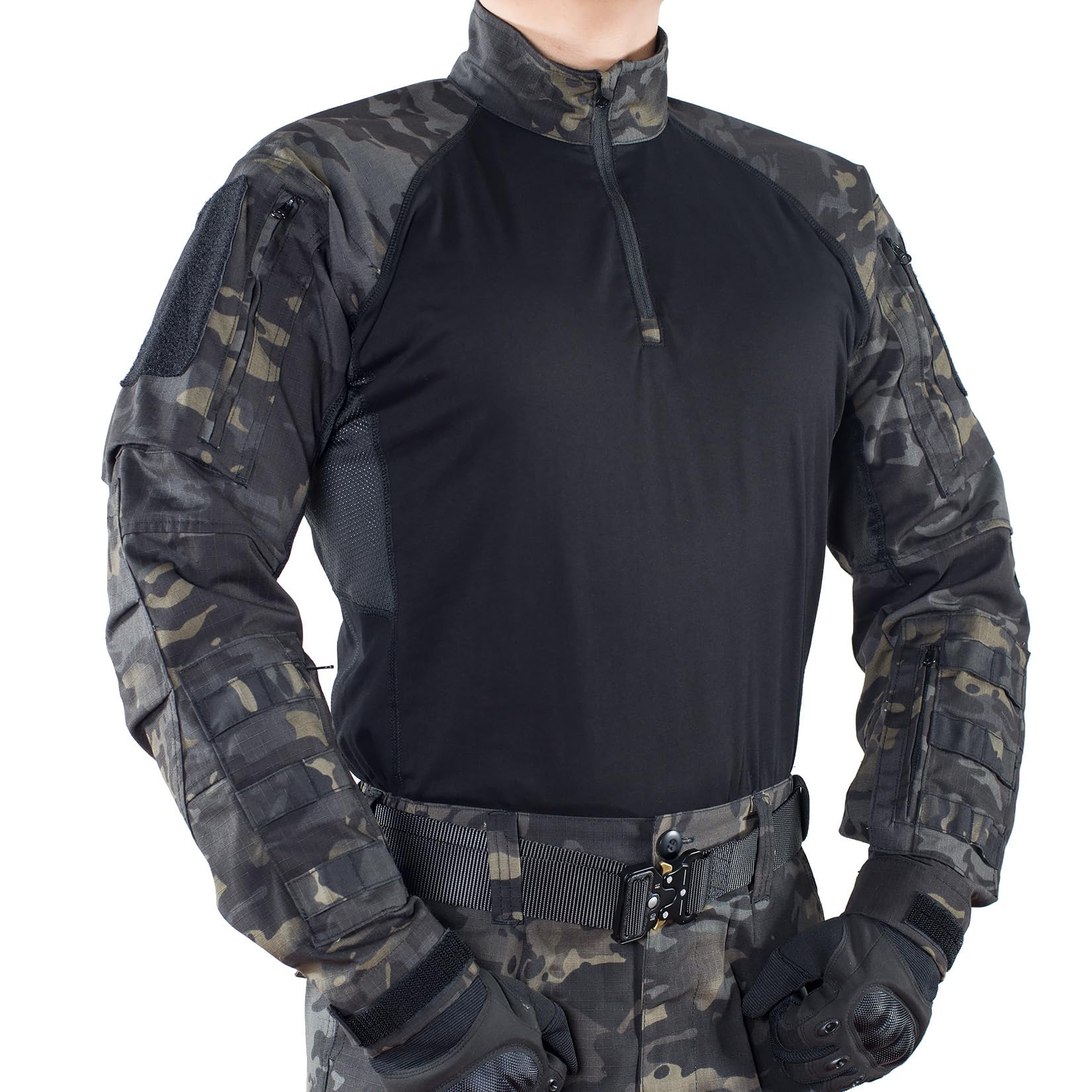 MEGE KNIGHTCamo Shirt Men OCP Combat Long Sleeve Multicam Black Uniform Safari Clothes for Men Airsoft Army Military Surplus