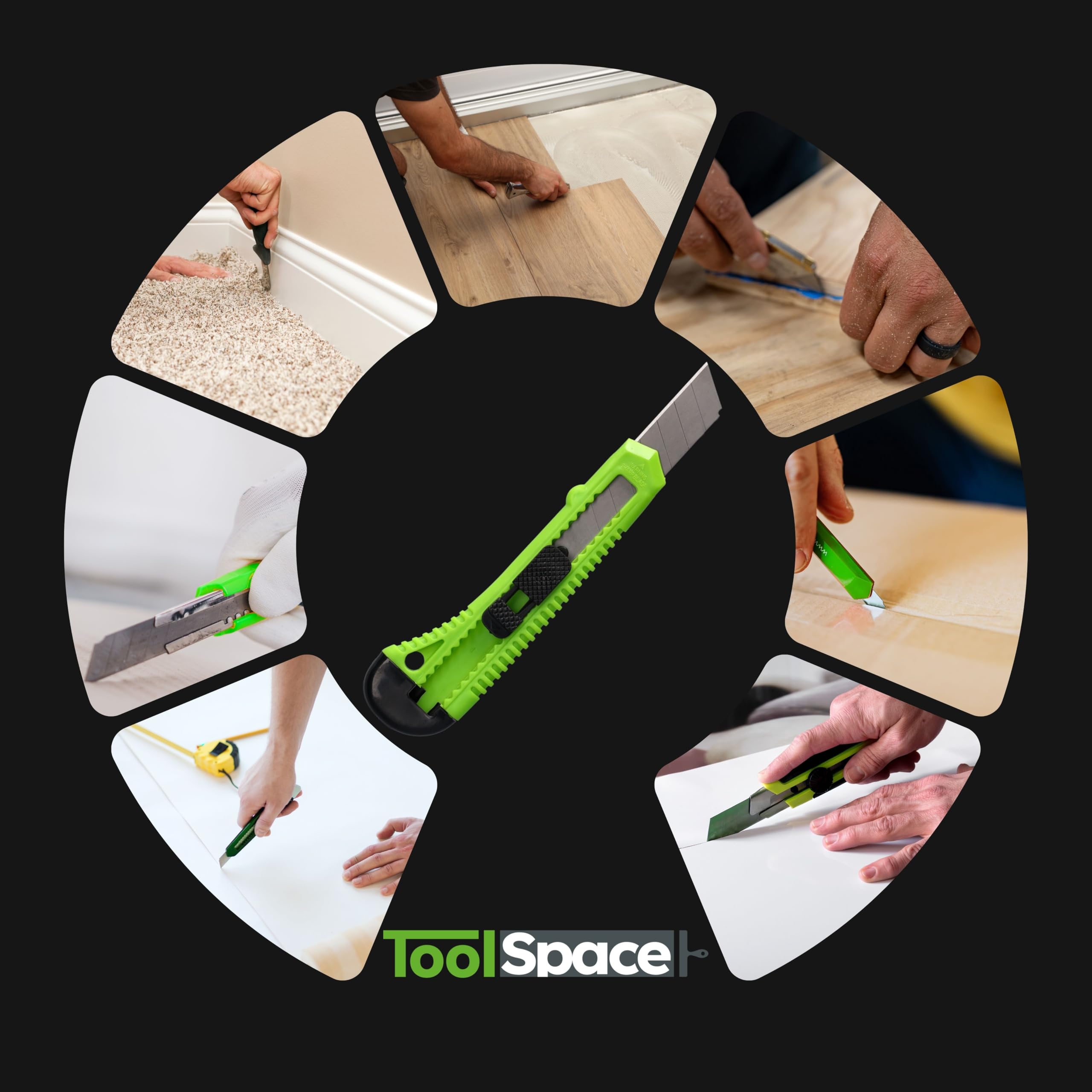 ToolSpace Set 5 Taglierini Professionali Cutter Lama Diciotto Millimetri Acciaio Inox Impugnatura Ergonomica Blocco Sicurezza Taglio Preciso Cartone Carta Da Parati Qualita Professionale Garantita