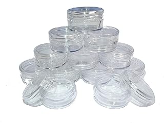12 Travel Containers, Clear Round Sample Pots 5ml, Empty Plastic Cosmetic Jars with lids, Mini Cosmetic Containers for Creams Lotion Eye Shadow Makeup Glitter Storage