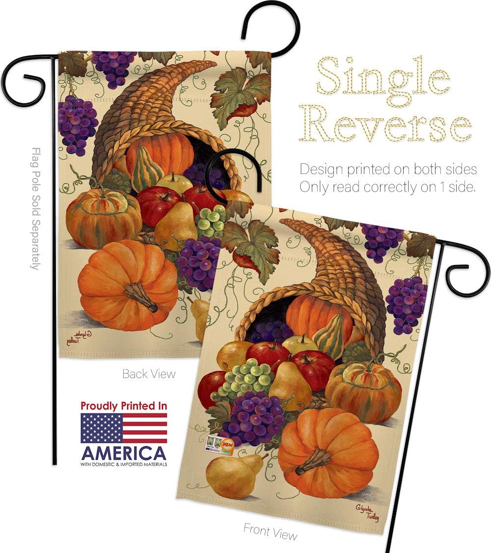 Cornucopia Garden House Flags Set Falltime Harvest Autumn Scarecrow Pumkins Sunflower Leaves Season Autumntime Gathering Small Decorative Gift Yard Banner Made In USA 28 X 40