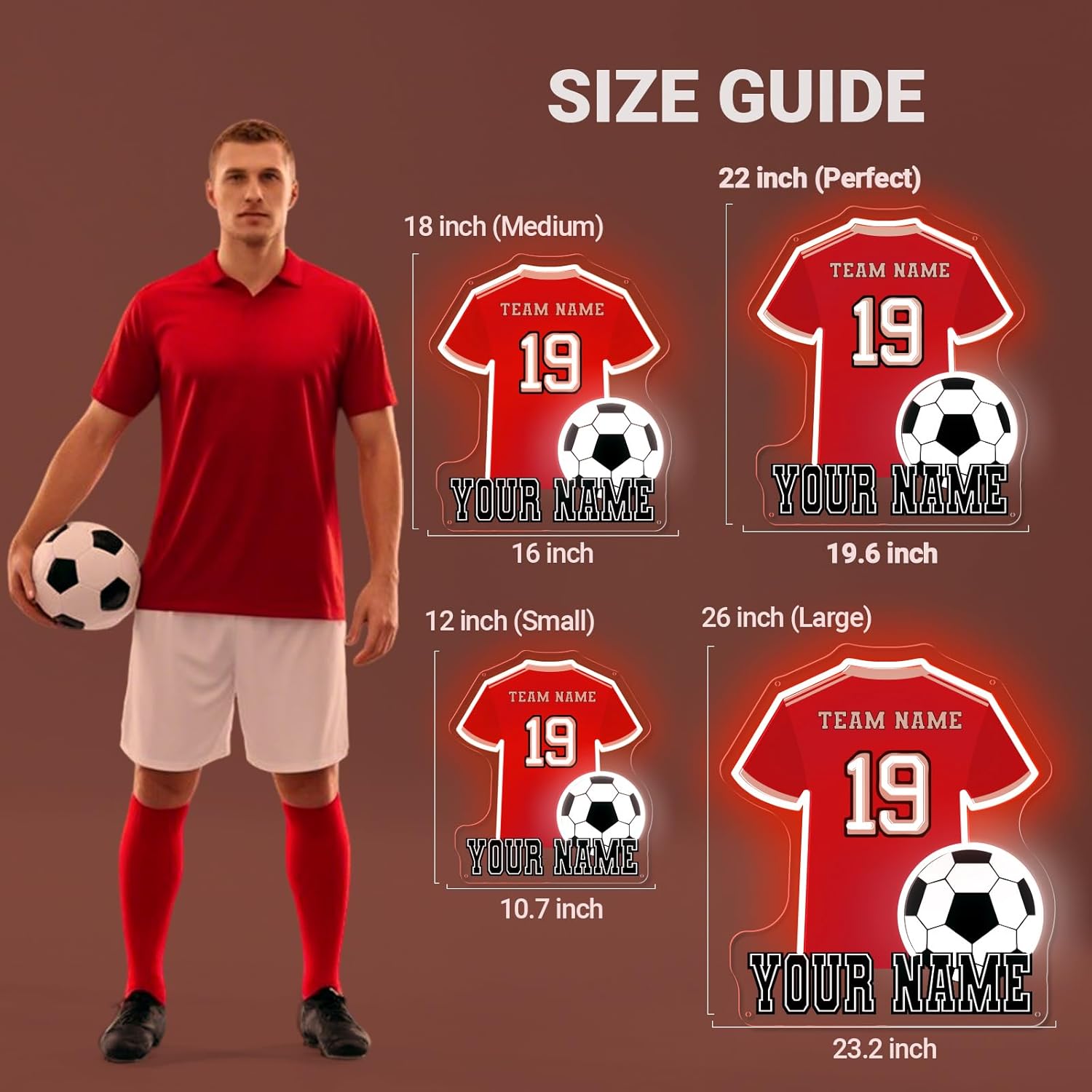 Custom Soccer Jersey Neon Signs for Wall Decor, Personalized Team Number Name Soccer Neon Sign UV Printed, Sport LED Light Up Signs Customizable for Bedroom Game Room Man Cave, Fans Lovers Gifts
