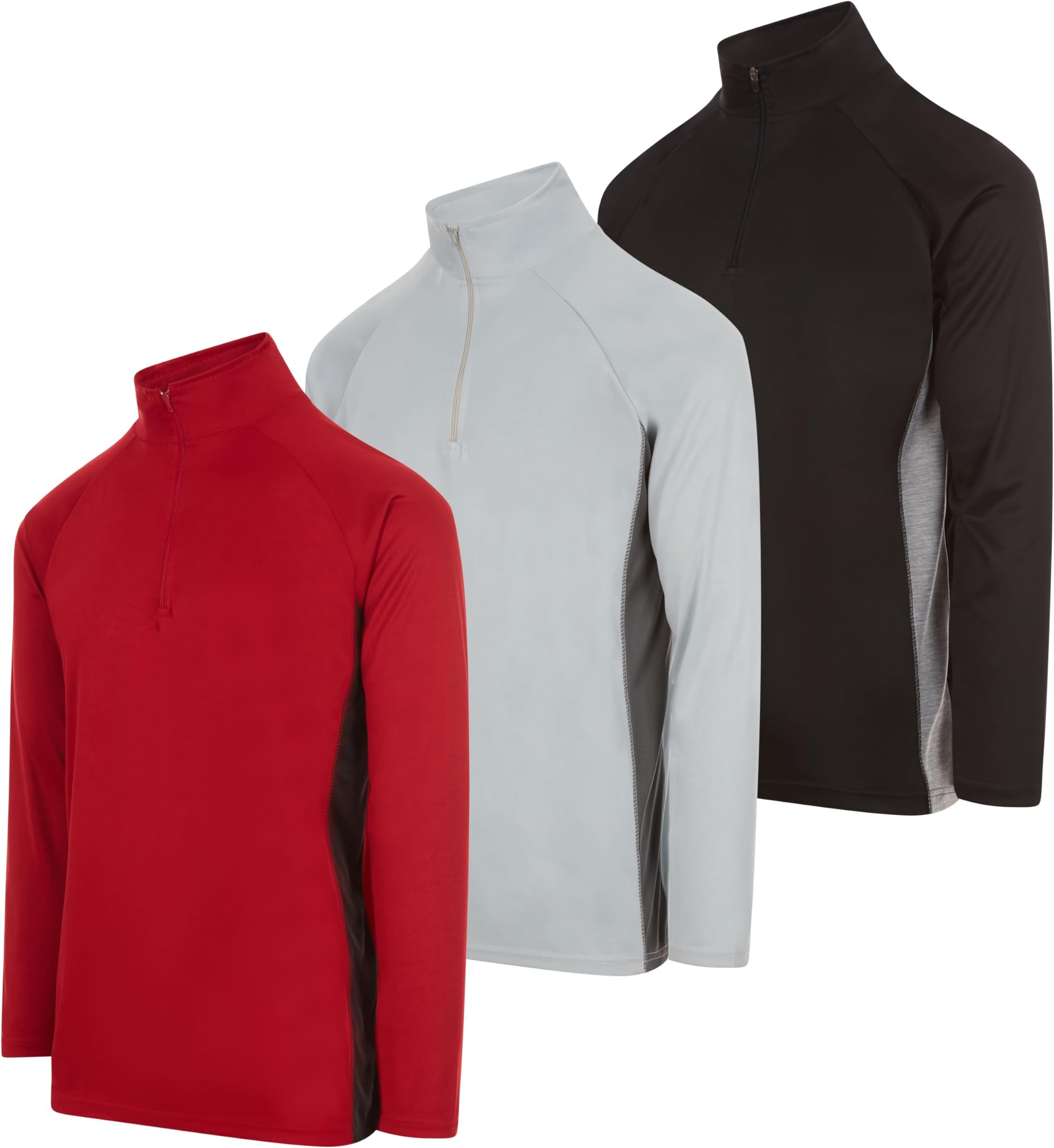 Men's Dri-Fit Quarter Zip Long Sleeve Moisture Wicking Pullover, Athletic Quick Dry Tees 3-Pack (Up to 3XL)