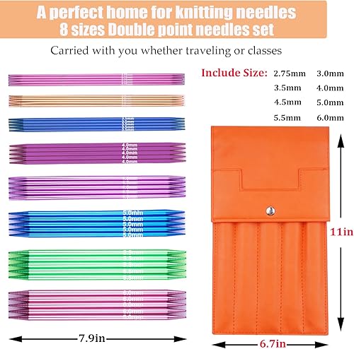 Miniatura 2 de Weabetfu Juego de 40 agujas de tejer de doble punto de aluminio de 7.9 pulgadas de longitud, kits de tejer para manualidades creativas hechas a mano