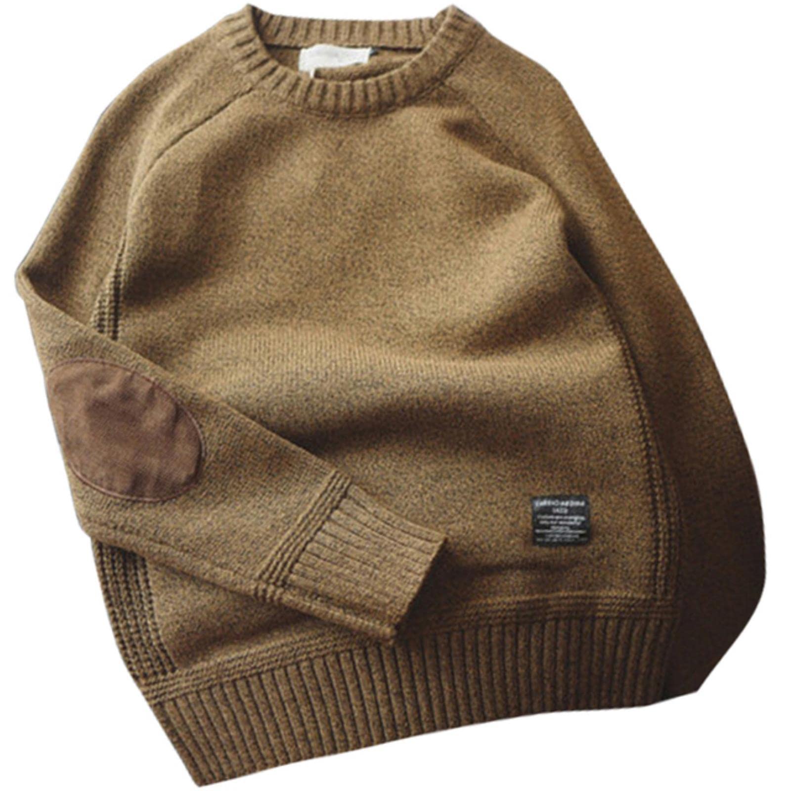 Choux Men's Auburn Pullover Sweater Autumn Casual Loose Thick O-Neck Wool Knitted Harajuku Streetwear Knitwear-,M