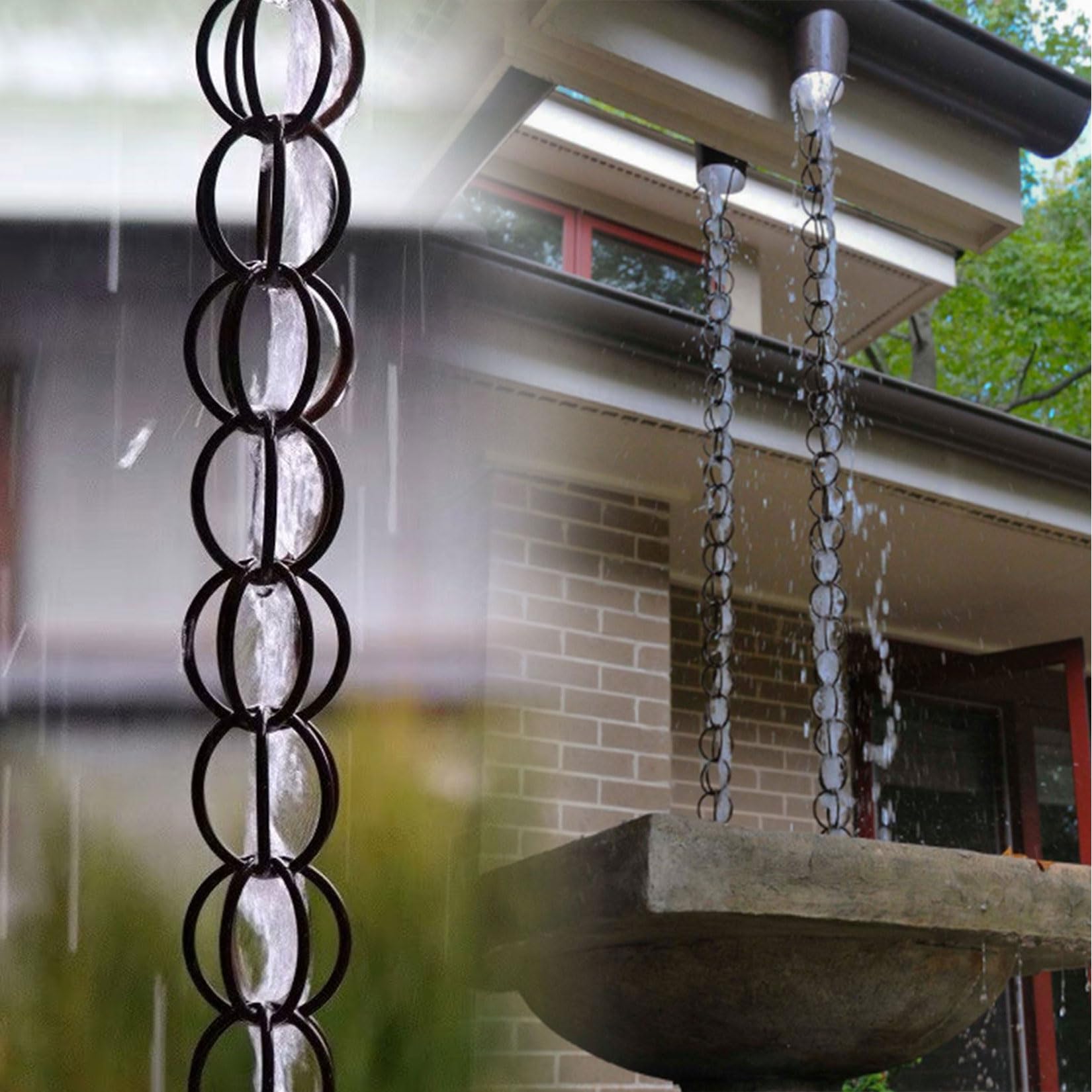 WEKONUMEX Rain Chains for Gutters, Rain Chain For Gutter Water Collection Garden Patio Gazebo Multicolor 1-10m(Black,10m(33ft))