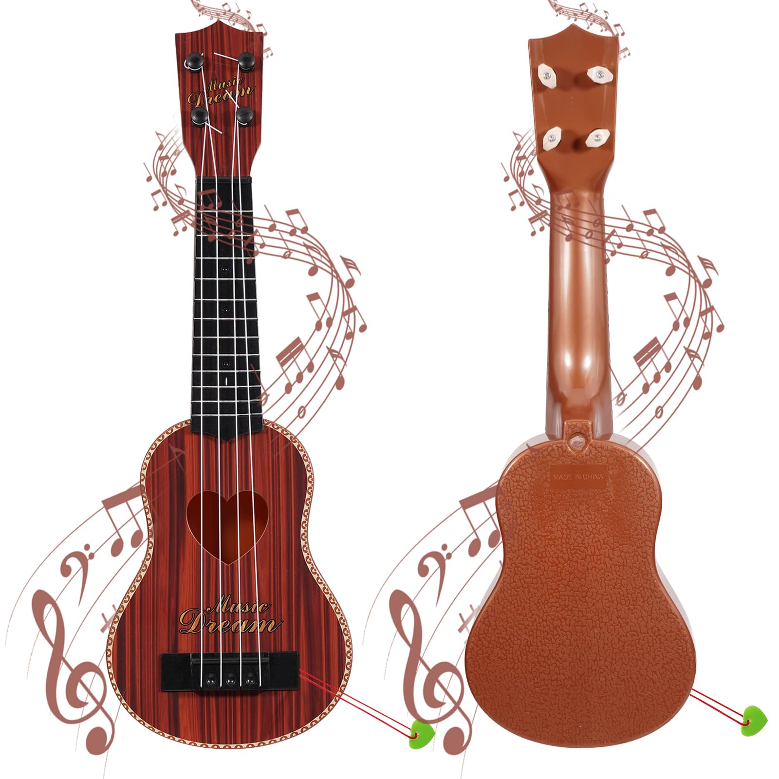 Raimy 17in Ukulele Guitar for Kids - 4 String Mini Learning Instruments Educational Musical Toy for Beginner Toddler Gifts for Age 3 4 5 6 7 8 9 Years Boys Girls Baby Children (Brown)