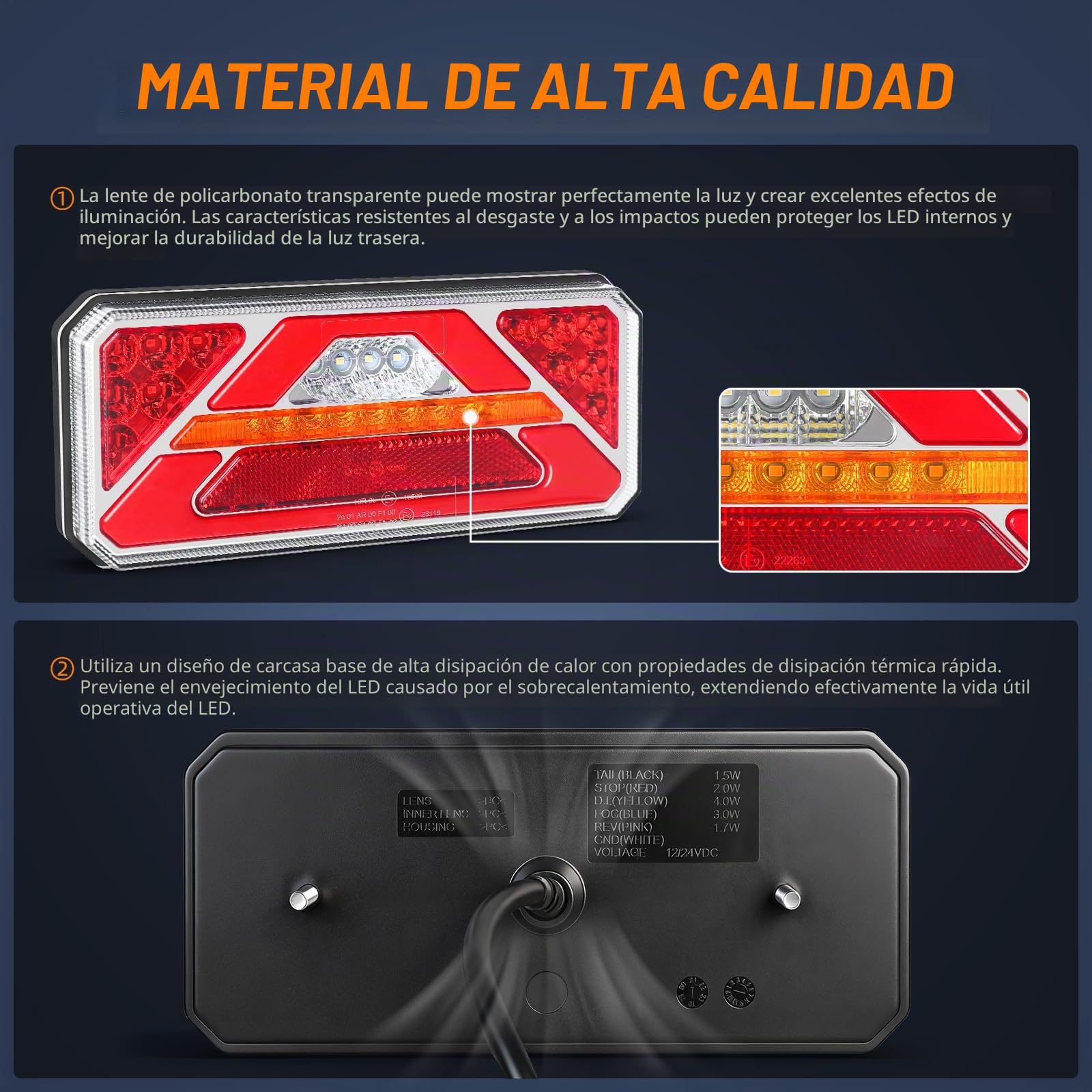 Luces traseras LED para remolque de 12/24 V, iluminación para remolque con luz trasera impermeable IP67 con 6 funciones, para vehículos recreativos, camiones, caravanas y furgonetas