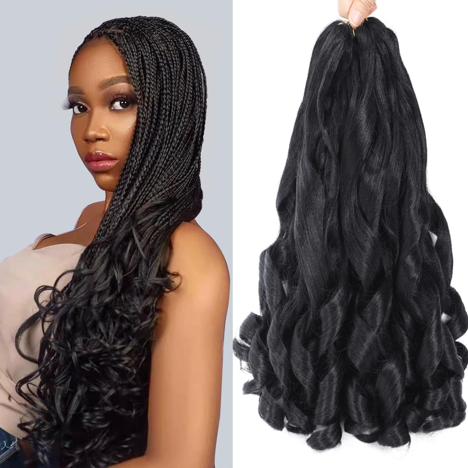 French Curl Braids 16 Inch 8 Packs Black Bouncy Braiding Hair Extensions Meches Boucle Pour Tresses Africaine Synthetic French Curl Crochet Braids