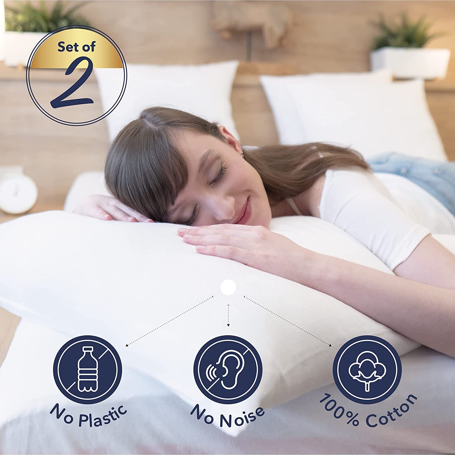 Pillow Protectors 60x60 cm OCS® Certified Organic Cotton, Non-Waterproof, Set of 2, Made in Europe - Image 3
