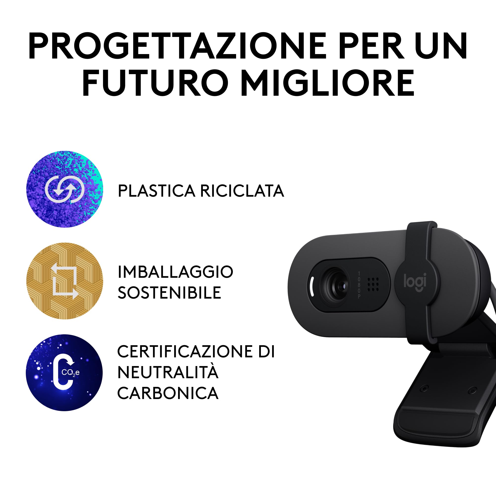 Logitech Brio 100 Full HD per riunioni e streaming, bilanciamento automatico illuminazione, microfono integrato, copriobiettivo, USB-A per Microsoft Teams, Google Meet, Zoom ecc - Grafite