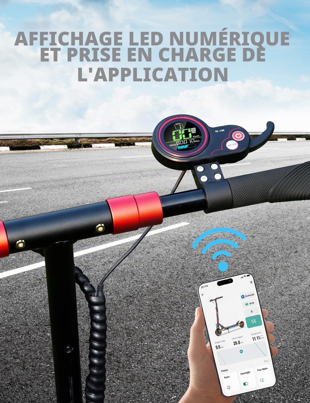 Trottinette Electrique Adulte, Scooter électrique Tout-Terrain Moteur sans balais 500W / 25KM/H, Pliable et réglable en Hauteur, Affichage LED & APP, Double Suspension, Freins à Tambour.