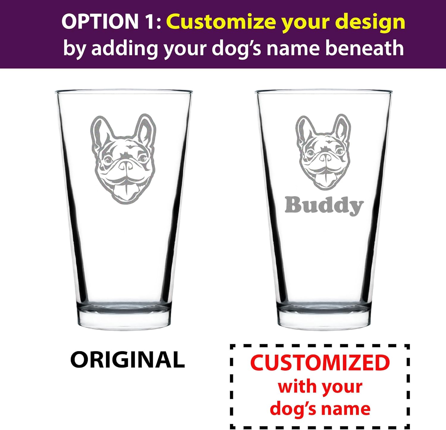Custom Happy Frenchie - Pint Glass for Beer - Fun Unique French Bulldog Dog Themed Décor and Gifts for Men & Women - 16 oz - Customized Glasses