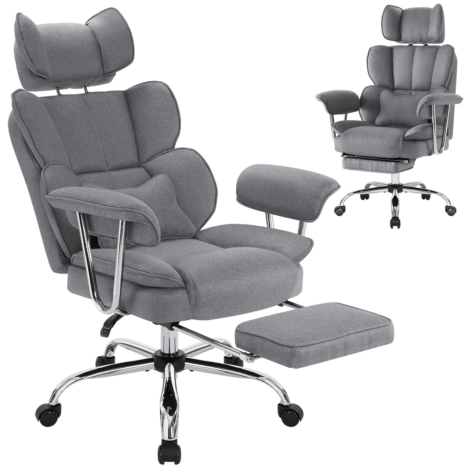IWMH Chaise de Bureau Ergonomique avec Repose-Pieds et Soutien Lombaire