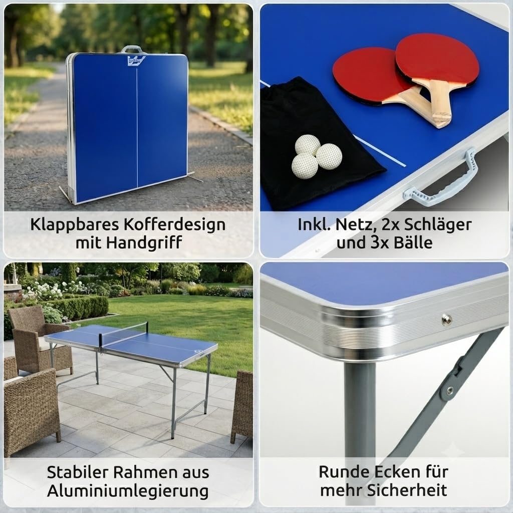 Tischtennistisch klappbar Fabula für Kinder und Jugendliche, Indoor & Outdoor Tischtennistisch midi groß 165x84x72, FASports Tischtennisplatte faltbar mit Netz, Schläger, Ball