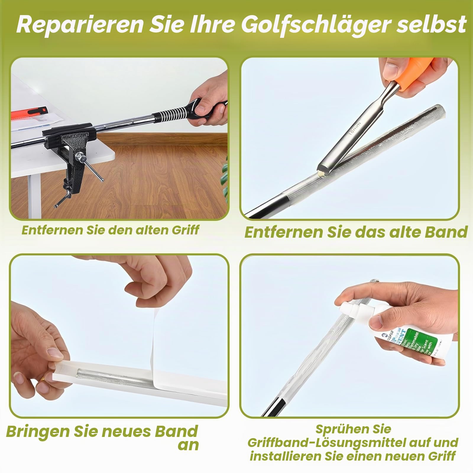 Golf Grip Kit, Golfschläger Schraubstock Regripping Werkzeug | Zum Entfernen Gummi Hakenklingen 15 Streifen Doppelseitiges Klebeband Golfgriffe Montageset Wechsel Zwinge Reparieren Zubehör
