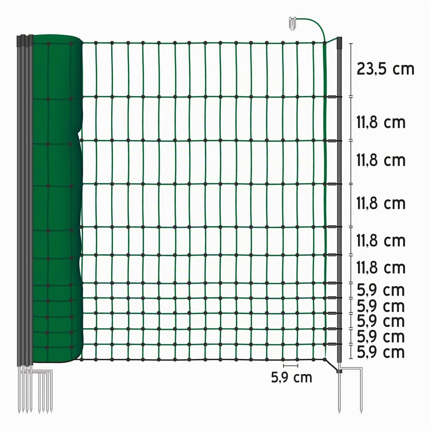 VOSS.farming Rete pollame Classic+ 50 m, per recinzioni elettrificabili, 112 cm di Altezza, a Punta Doppia, Dotata di 20 Pali, Colore Verde
