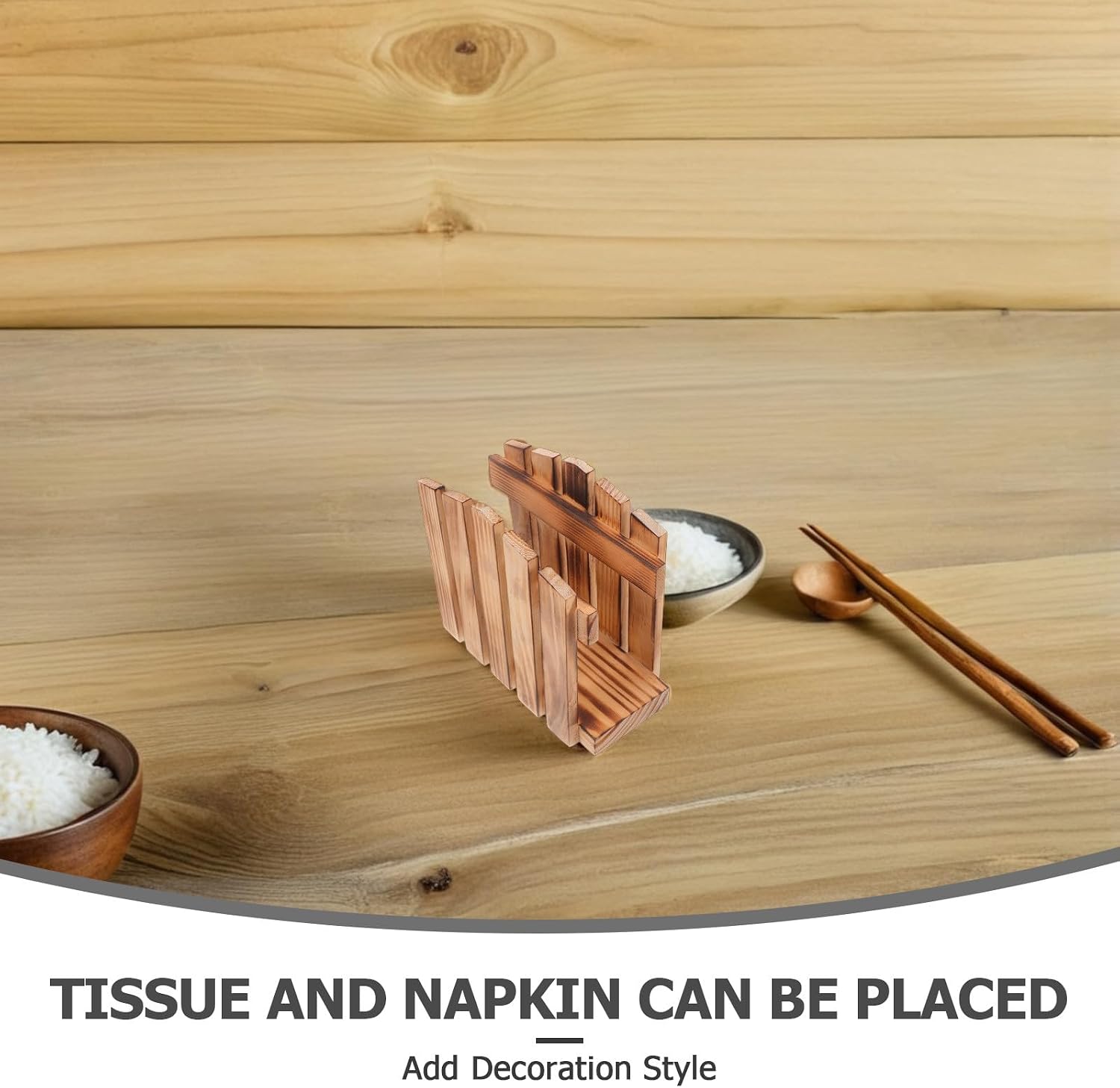 Wooden Napkin Holder Standing Paper Towel Rack Vintage Farmhouse Kitchen Dining Room Table Decor Rustic Charred Wood Paper Holder for Office Bathroom