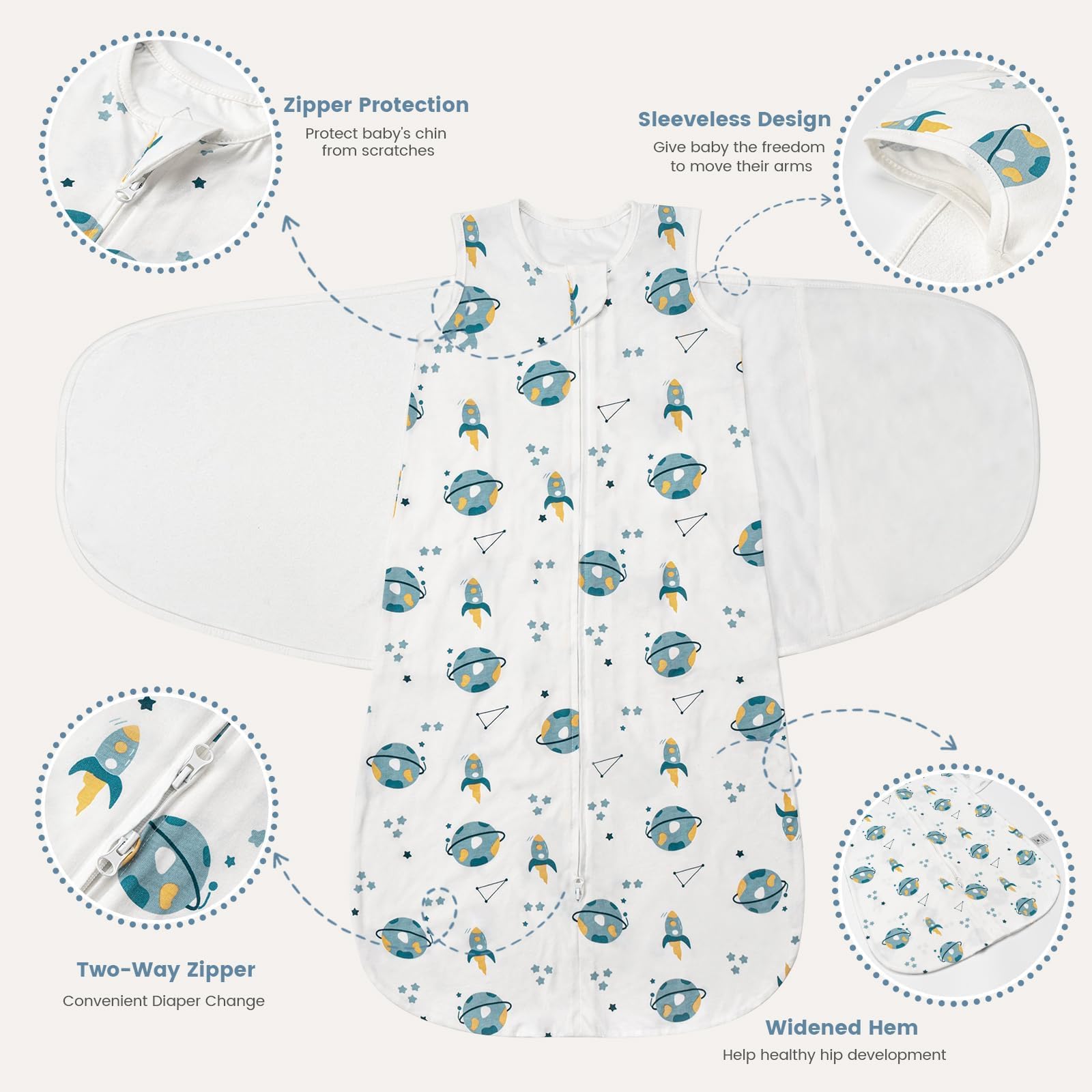 ZIGJOY Newborn Sleeping Bag 0.5 TOG 2 Pack Swaddle Wrap Baby Swaddle Sleeping Bag 100% Cotton Baby Wearable Blanket for New born Infant Boy Girl Grows 0-6 Months - Image 2
