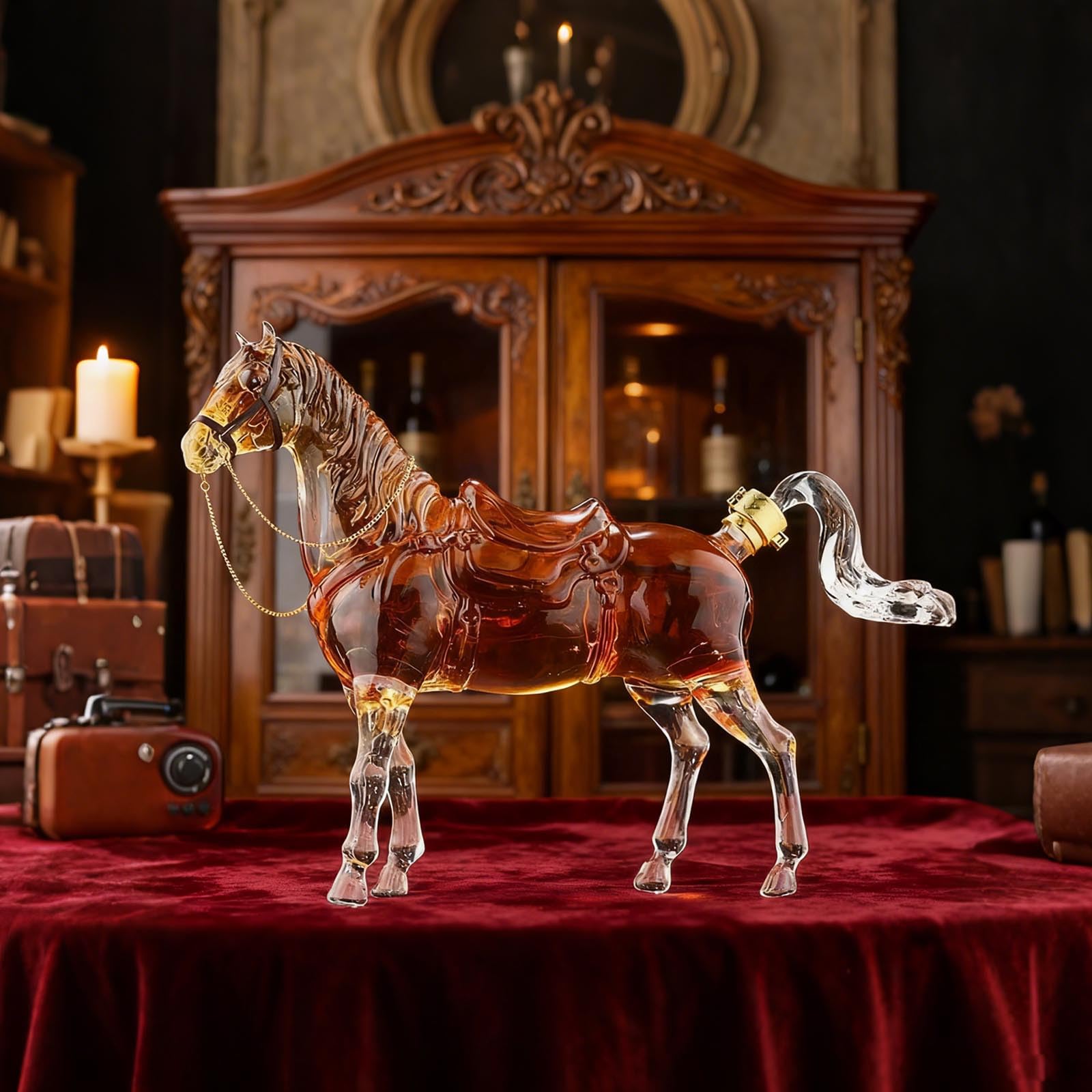 Jarra de vino galopante con función de ventilación, elegante diseño de animales, decantador para decoración de mesa, regalo elegante (transparente, 32 x 20 cm)