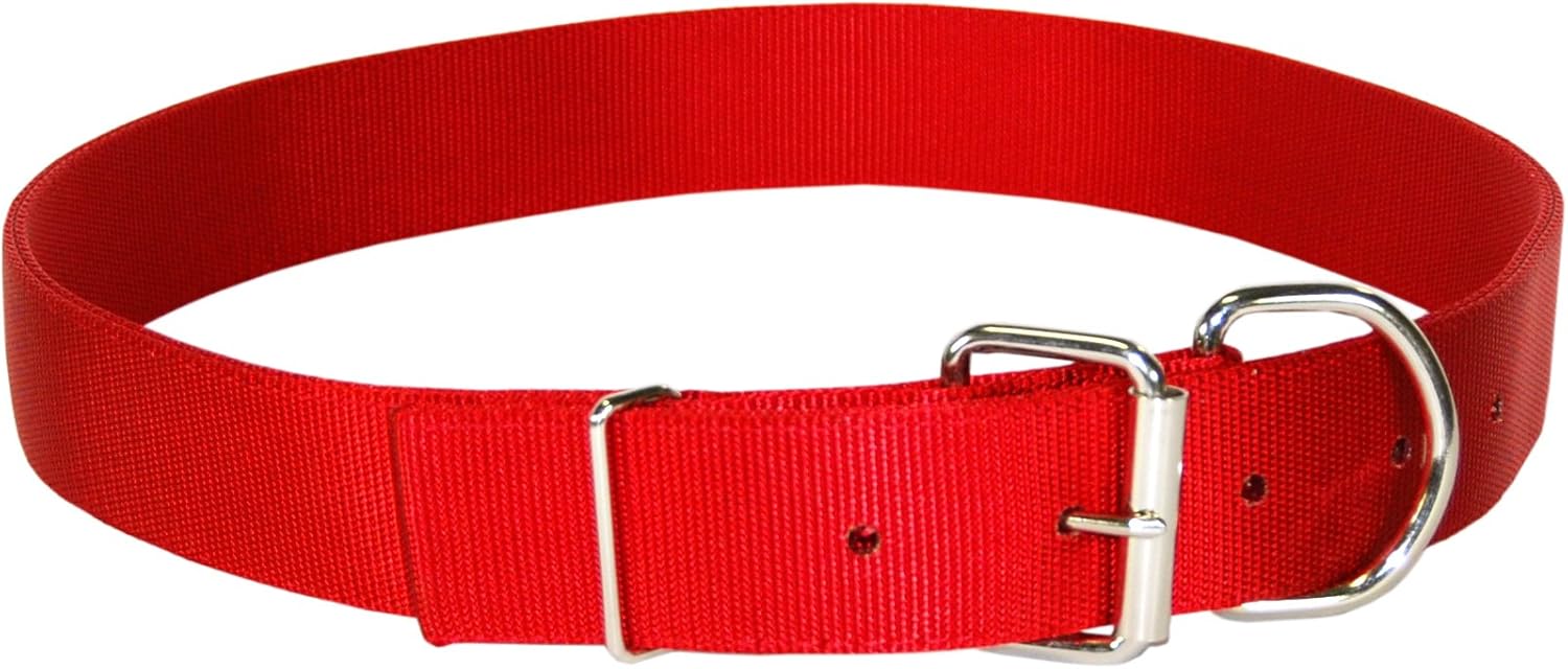 Hamilton Deluxe Double Thick Nylon Calf Collar, 13/4 by 36Inch, Red Pet Collars