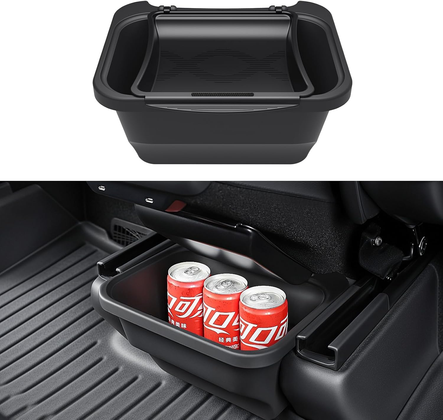 topfit organisateur de console centrale arrière pour Tesla Model Y Juniper boîte de rangement sous siège, poubelle avec couvercle accessoires intérieurs pour Model Y Juniper 2025-2026