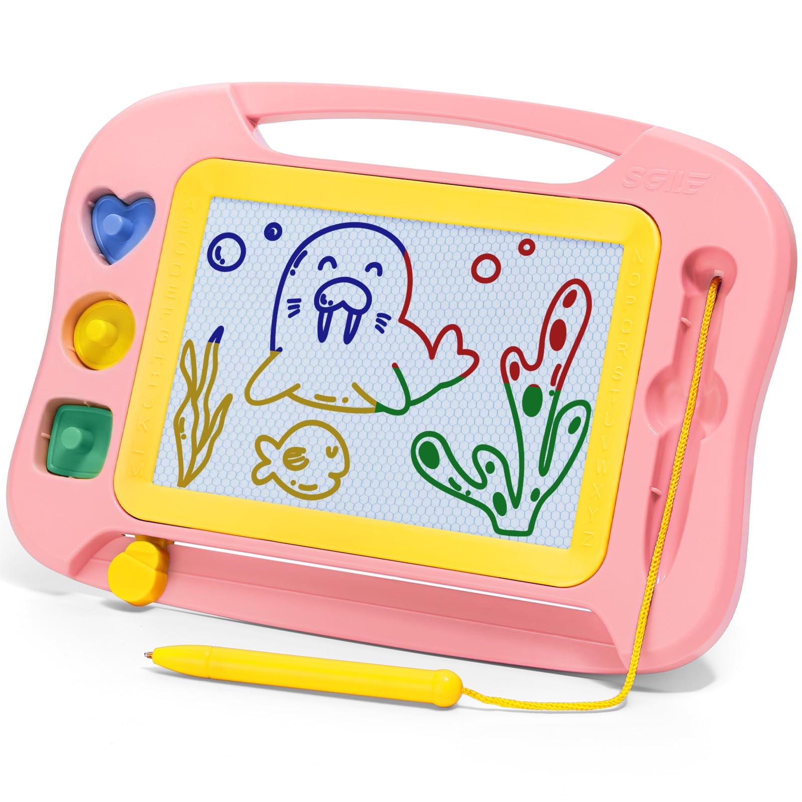 SGILE Magnetic Drawing Board for Kids, Toddlers Toys for 1 2 3 4 Year Old, Etch & Sketch Pad with 4 Stamps, Learning and Educational Toys for Boys Girls Birthday Gift, Soft Pink