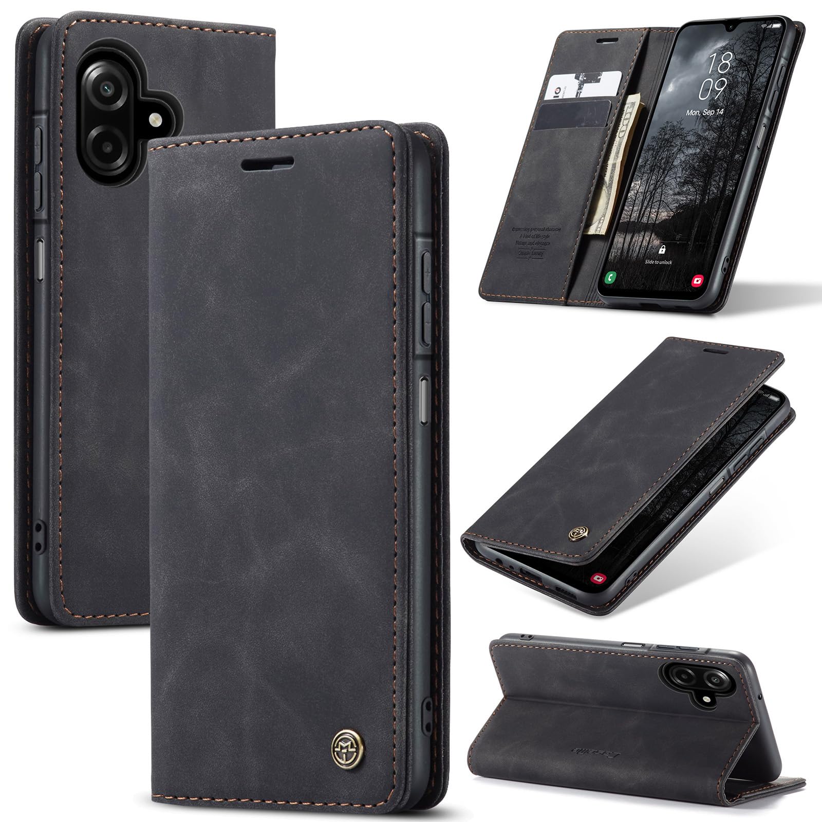 Monweicz Handyhülle für Samsung Galaxy A07 Hülle Premium Lederhülle Klappbar Flip Case Tasche Magnet Kartenfach Standfunktion Klapphülle Schutzhülle für Samsung Galaxy A07 - Schwarz