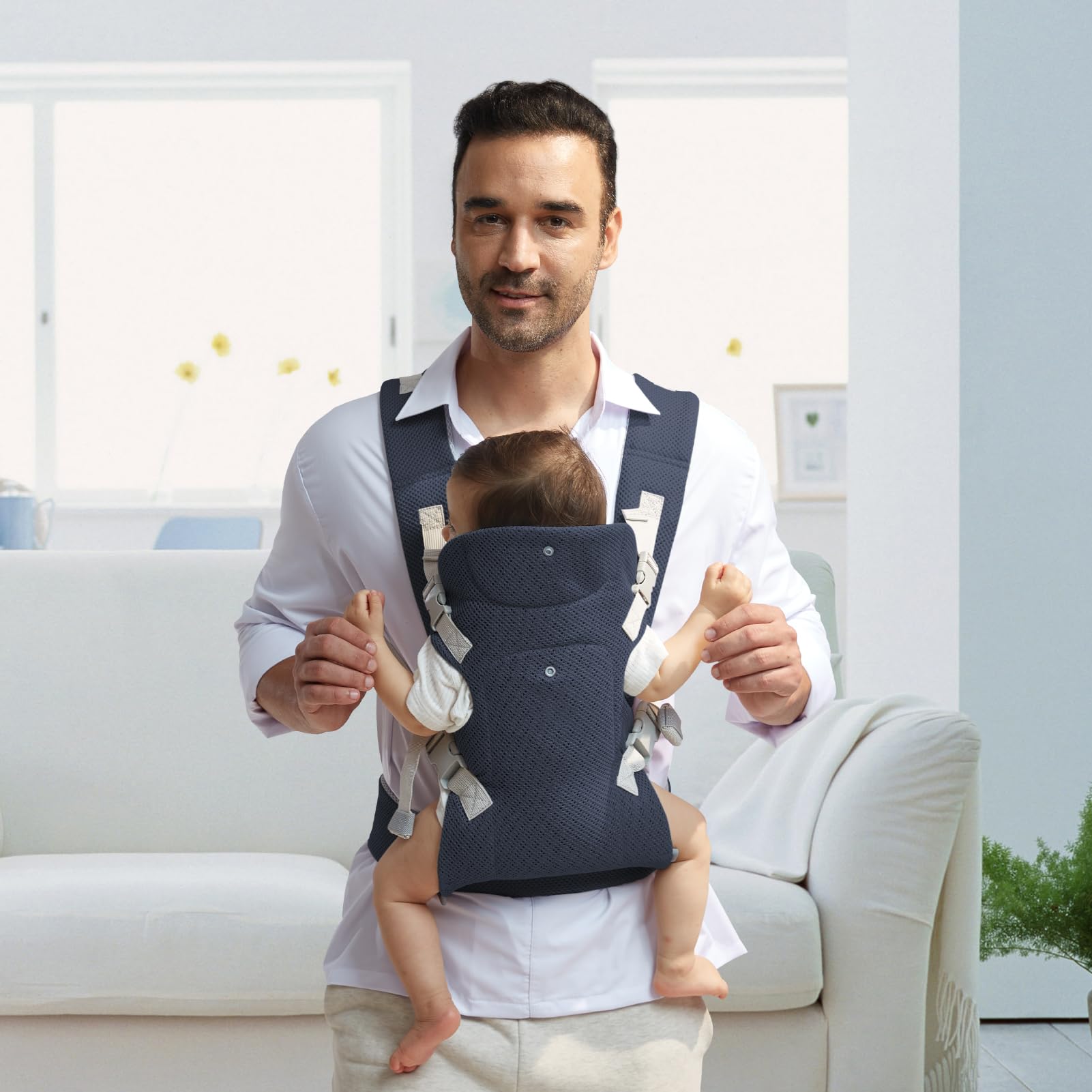 IULONEE Mochila Portabebes para Niños Multifunción Porteo para Bebés Delantera y Trasera Baby Carrier Wrap Ergonómicas Portabebés Recien Nacido Ajustable Porteo Bebe Niños de 3-36 Meses (Azul Marino)