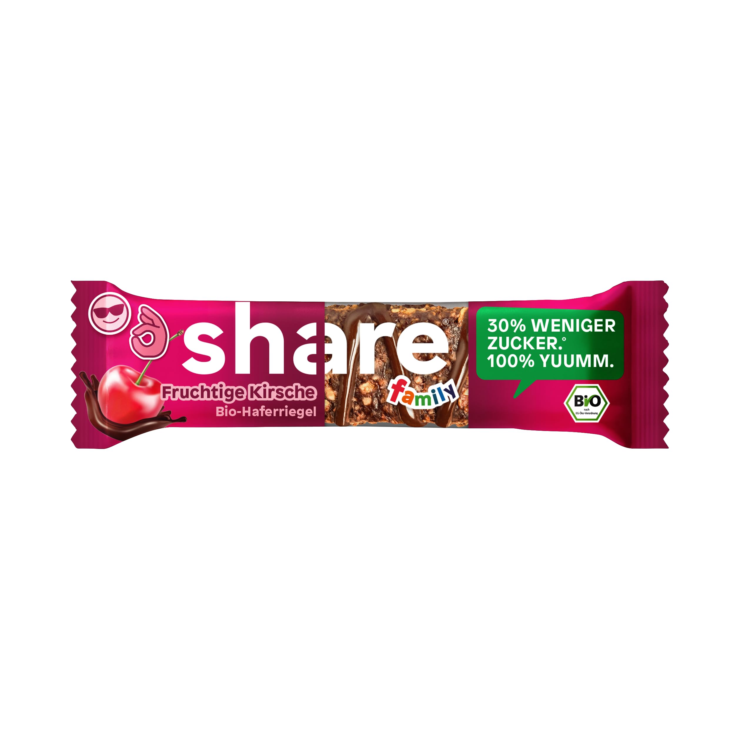 share Family Bio Bar Fruchtige Kirsche Haferriegel 12x(3x25g) | Vegan, Glutenfrei, Zuckerreduziert, Ballaststoffreicher Müsliriegel Snack für Kinder – Jeder Kauf spendet