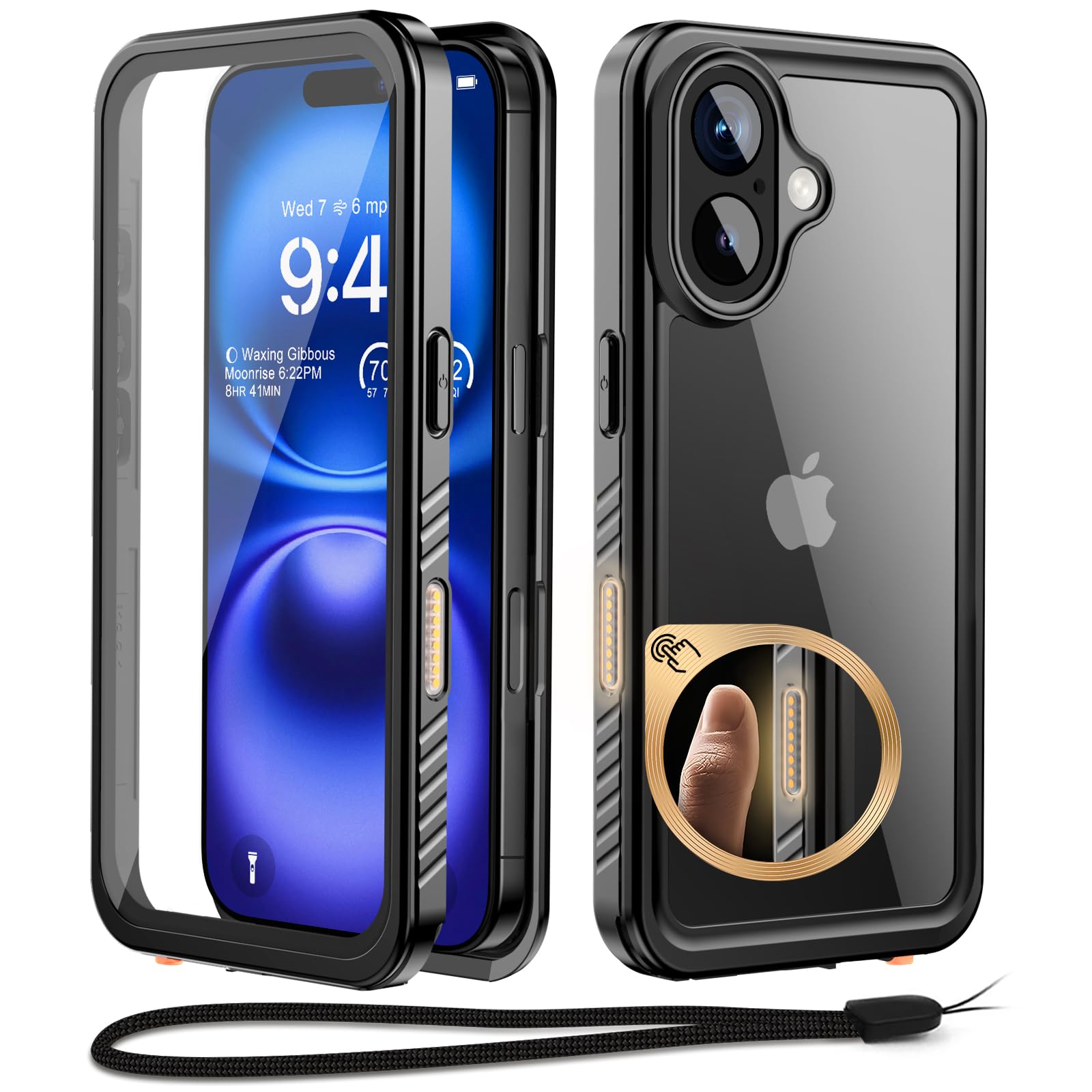 Beeasy Funda para iPhone 16 Impermeable - 360 Grados Antigolpes Militar Resistente Antipolvo, Completa Estanca Protector Carcasa, IP68 Waterproof Sumergible Acuatica con Protector Pantalla