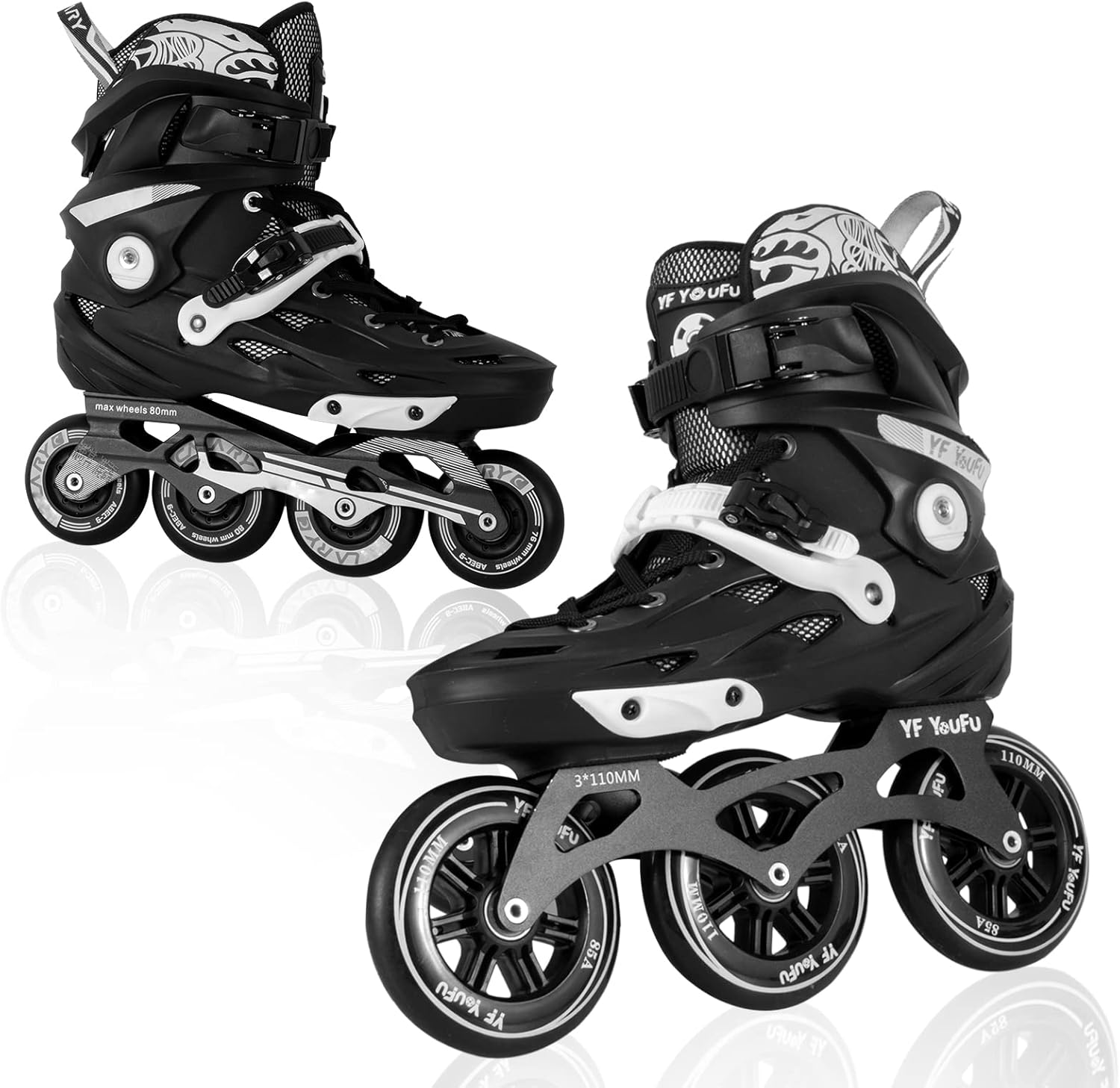 2PCSInline Speed Racing Skates - 4 Wheels + 3 Wheels High Performance Outdoor Roller Skates for Women,Men Fitness Inline Skates for Adult and Youth,Black-White : Sports & Outdoors