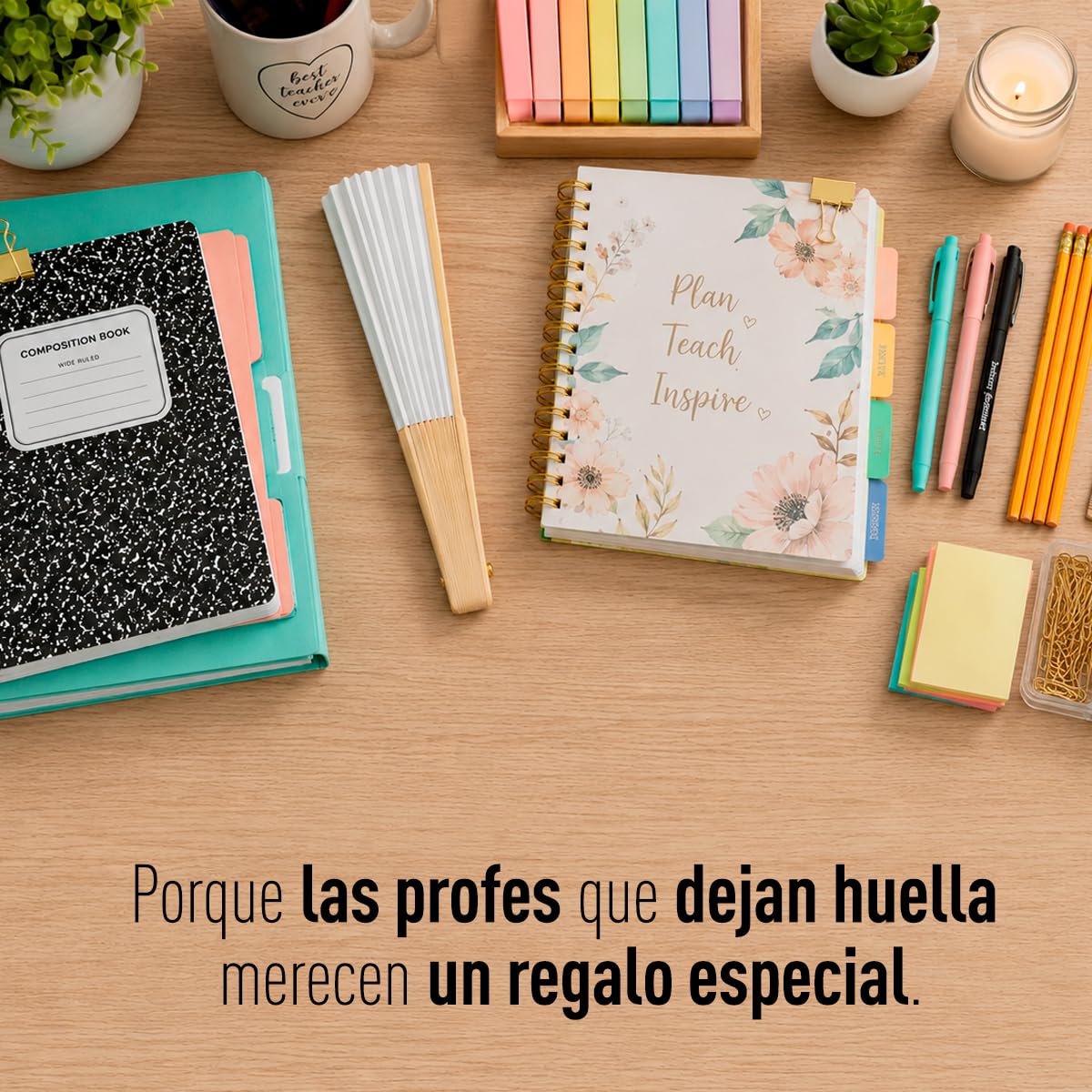 LINFORMAL - Abanicos Originales para Profesora - Hecho en España con Madera y Tela - Regalo Final de Curso - Diseño Elegante y Personalizado en Castellano o Catalán