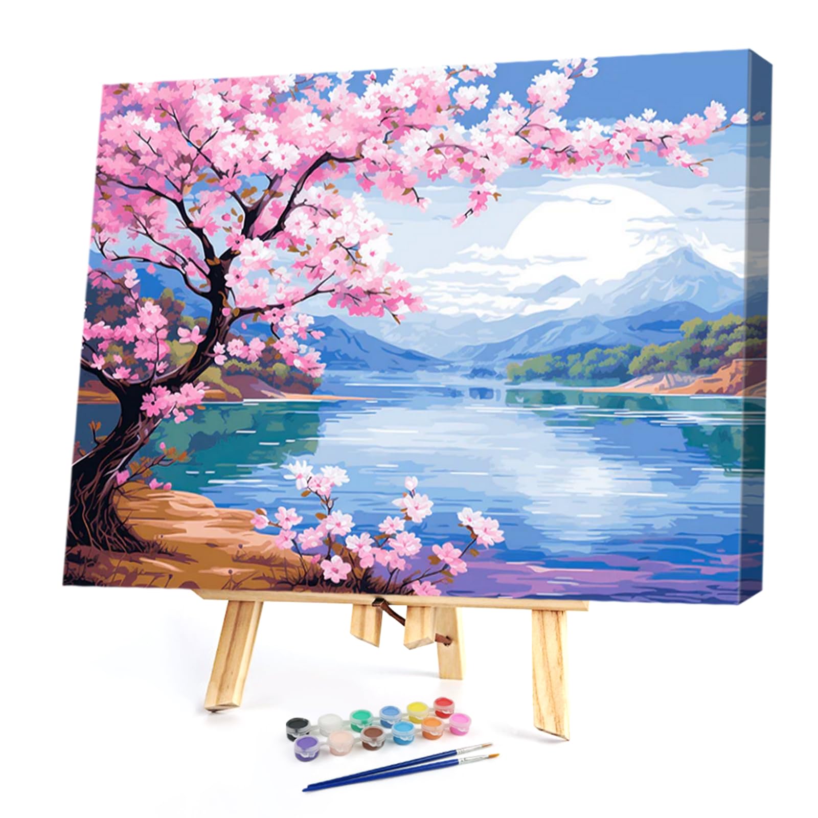 POETRYDRAW Cherry Lake DIY Paint By Numbers Kit on Canvas 40x30cm with Frame Oil Easy Painting by Numbers for Beginners Adults Gift Home Wall Decor (Cherry Lake)
