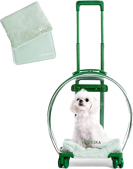 VETRESKA Hard Cat Carrier with Stickers & 2 Mats, Freely Breathe Travel Dog Carrier, Airline Approved Outdoor Cat Crate, Cat Kennel Trolley Case Portable with Silent Wheel for Cats and Dogs