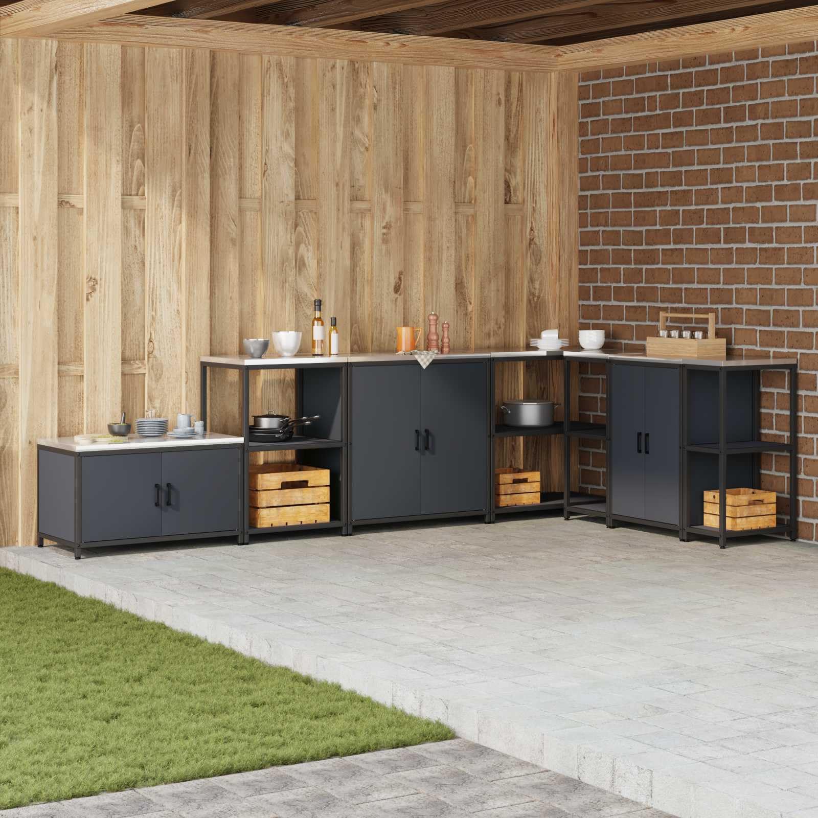 vidaXL Armadietto per Stoccaggio in Cucina HATTEM Antracite Acciaio, Cucina, Moderni sistemi di stoccaggio, scaffali rettangolari, Design Funzionale, mobili da Esterno, armadietti Eleganti