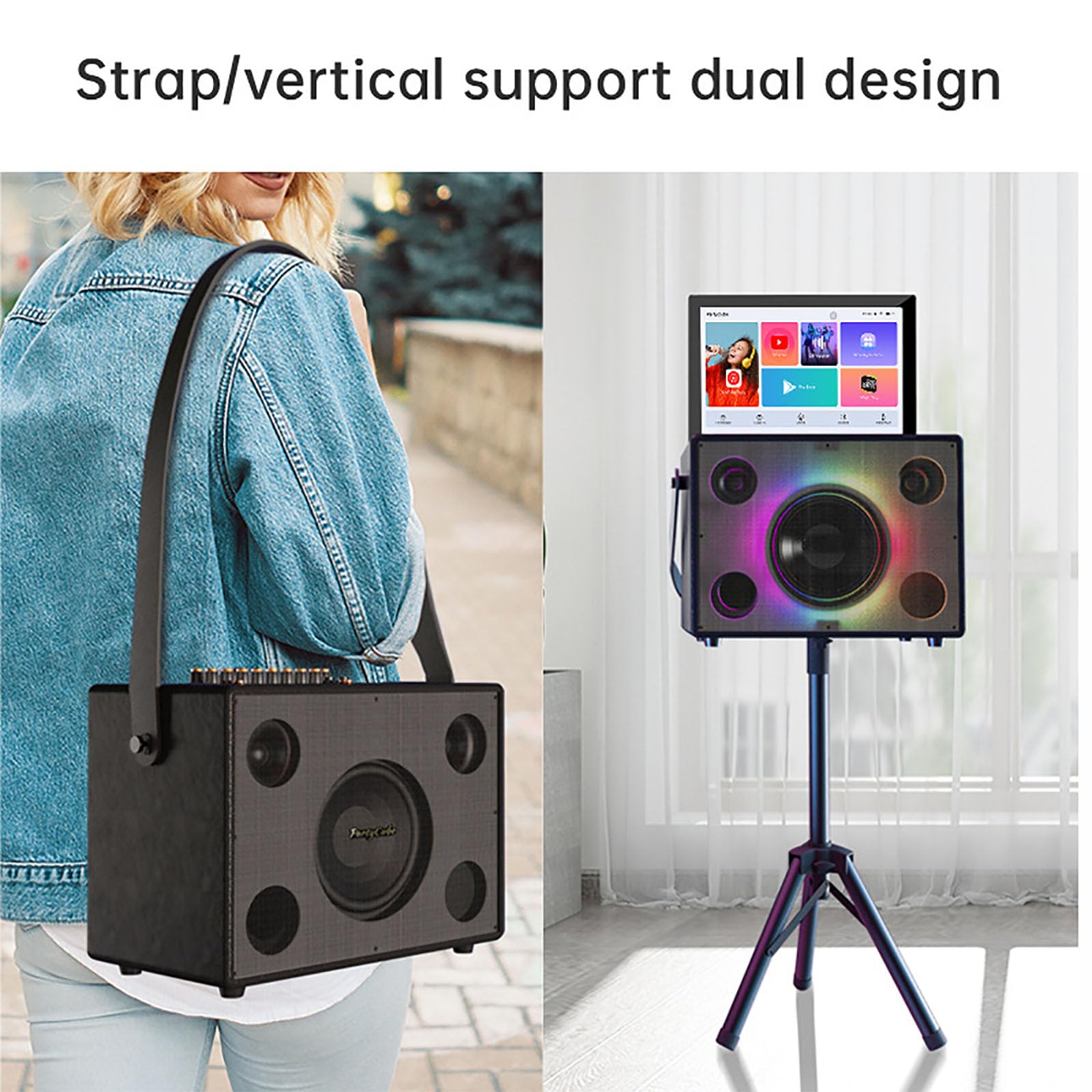 Dispositivo Karaoke Professionale, Altoparlante Karaoke Senza Fili con Touch Screen da 14,1", Supporta il Controllo dell'App del Telefono e Schermo Rotante, Supporta il Doppio Design e Facile da Rip