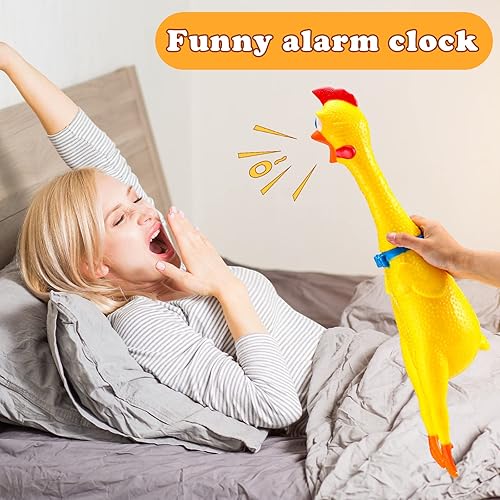 Miniatura 4 de Lenwen 2 piezas de pollo gigante de goma de 22 pulgadas gritando pollo exprimidor de ruido loco encogimiento gritando chillones chillidos de pollo,