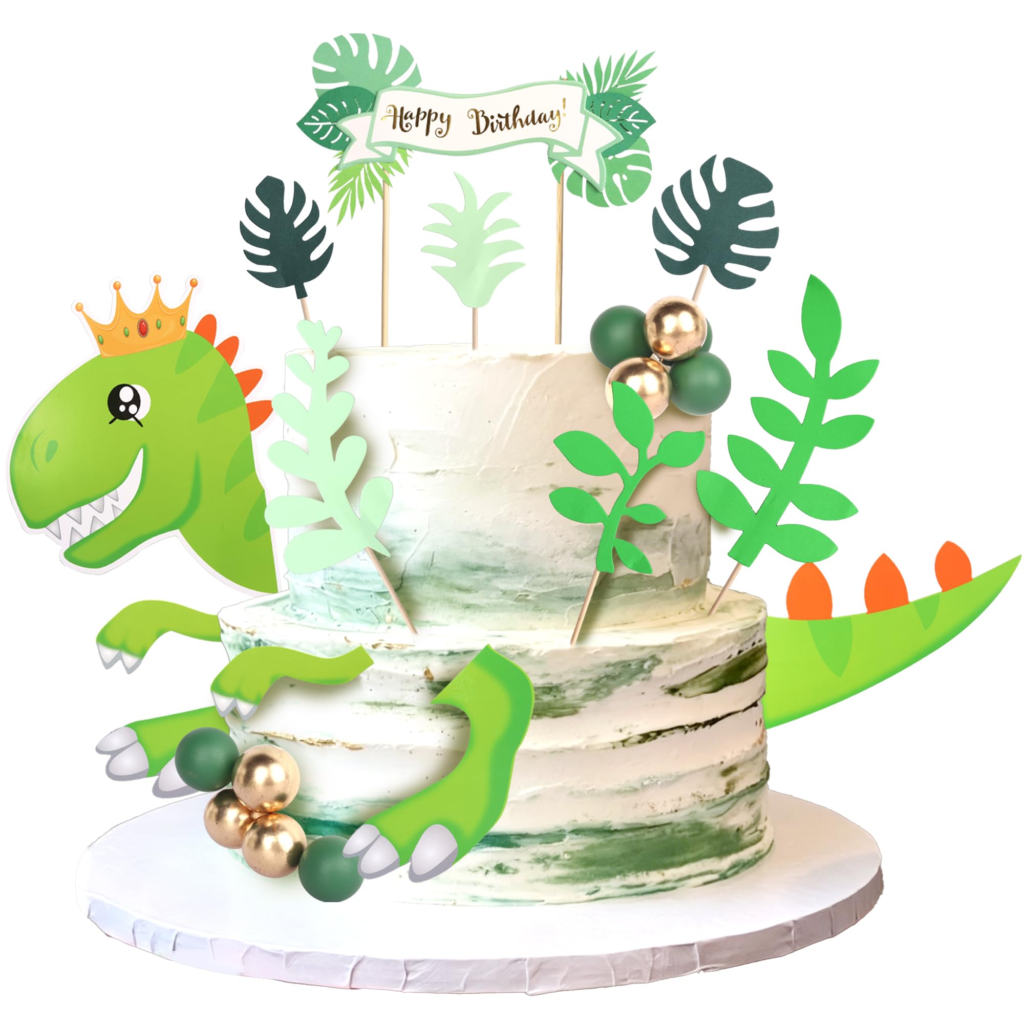 SYKYCTCY 23 Pack Dinosaur Cake Toppers Dinosaur Eggs Leaves Grasses Cake Decorations Happy Birthday Balls Cake Picks for kids Boy Girl Baby Shower Birthday Theme Party Supplies