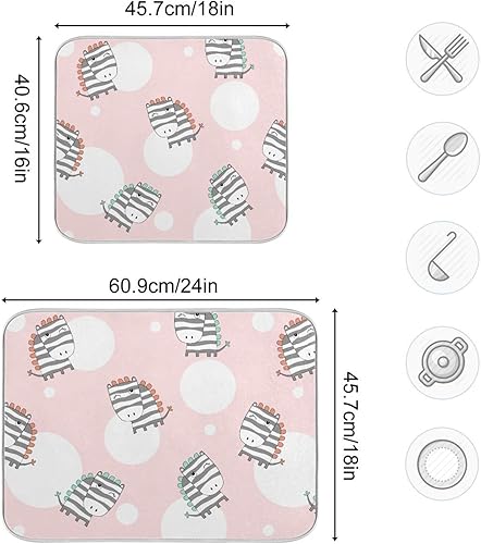 Miniatura 3 de Cartoon Little Zebras Scandinavian Pink Dish Drying Mat Kitchen Counter Gadgets Countertop Drying Mat Tapete Para Cocina 16'' x 18''