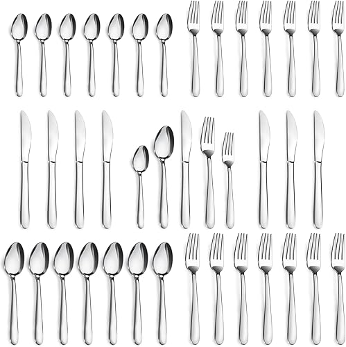 Miniatura 14 de Pleafind Juego de cubiertos de 24 piezas, cubiertos de acero inoxidable con cuchillos para carne, tenedores, cucharas, cuchillos, apto