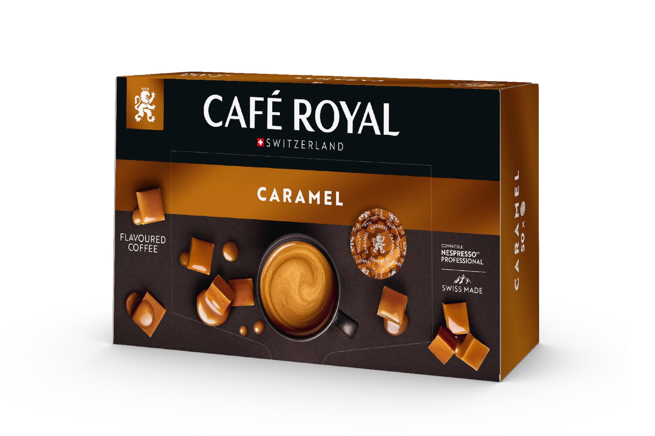 Café Royal Professional Pads, Caramel Flavoured Kaffee, 50 Nespresso kompatible Pads für Office und Gastronomie, Rainforest Alliance zertifiziert, 100% Arabica Kaffee