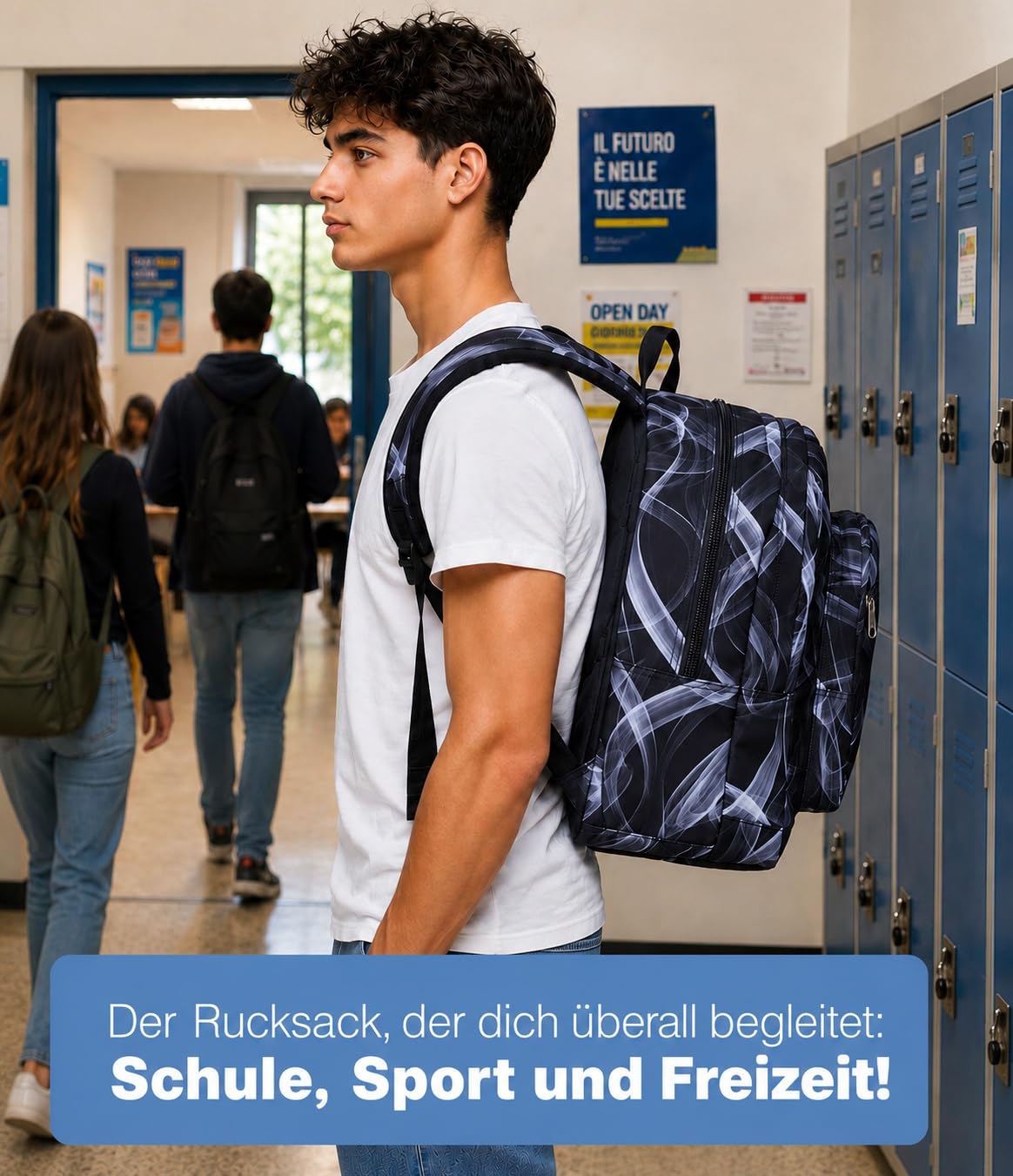 Seven Freethink Schulrucksack, Schulranzen 5 Klasse Jungen, mit Trinkflaschenfach und Doppelfach, Gepolsterte Schultergurte, schwarz/grau