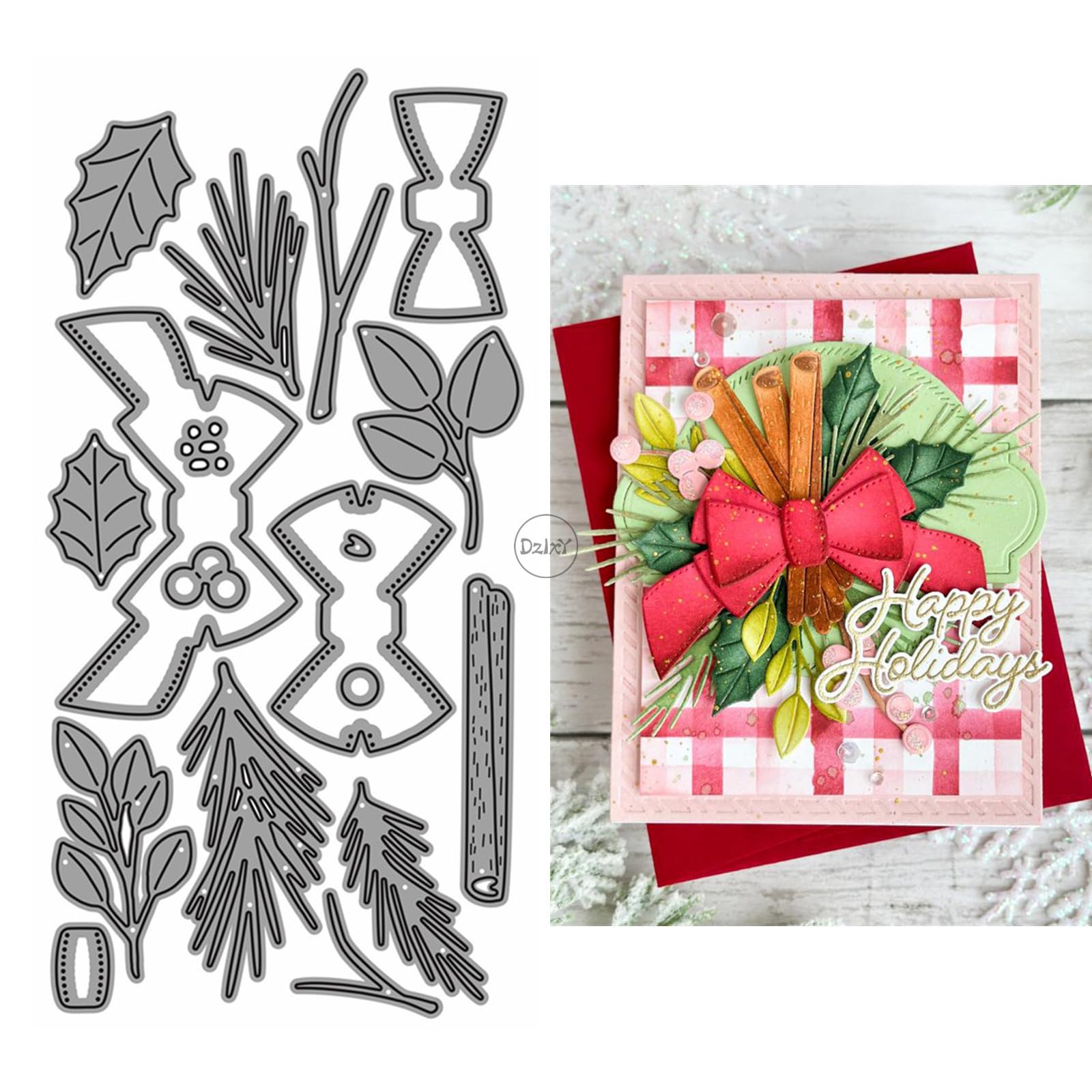Patchwork Christmas Bow Leaves Metal Cutting Dies for Card Making